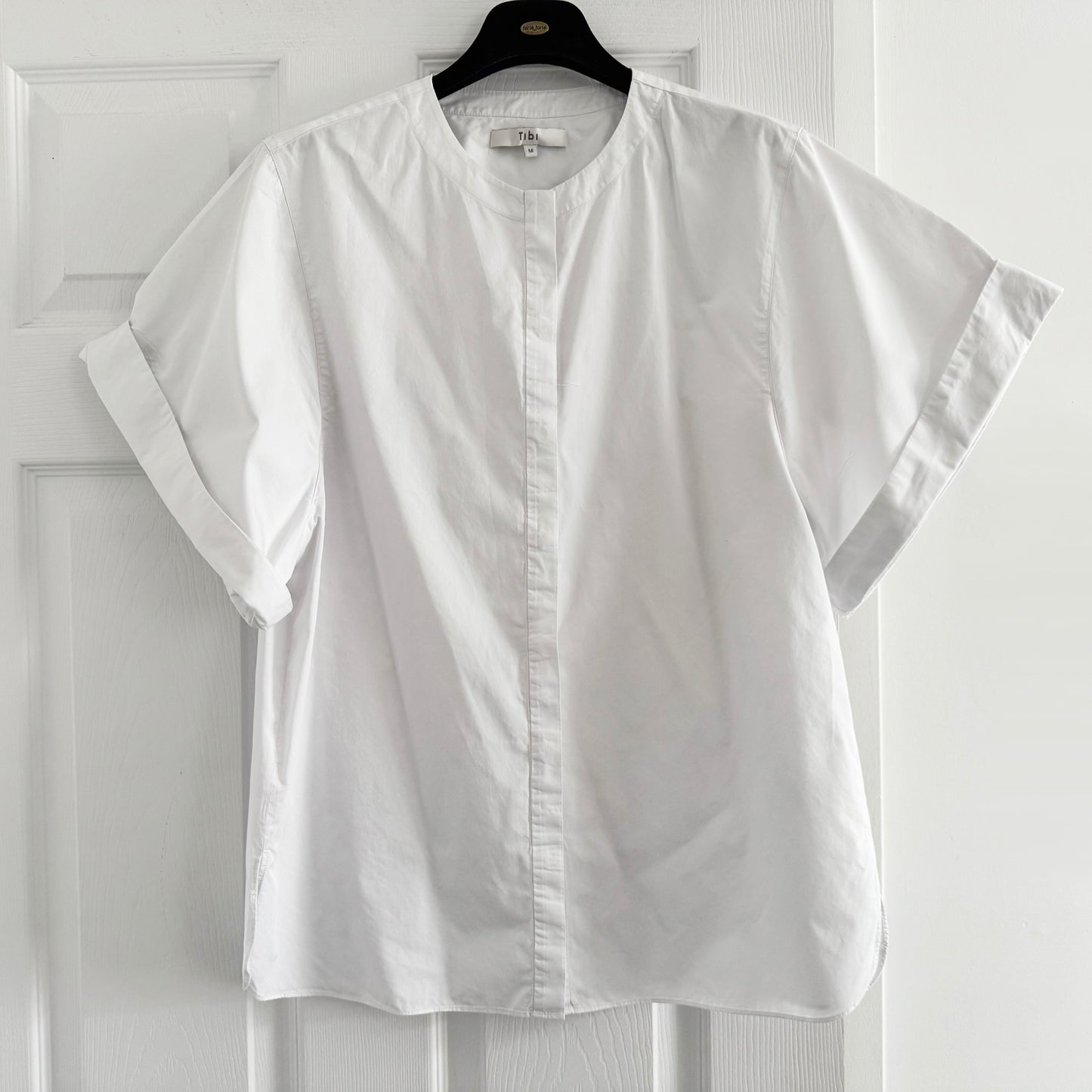 Tibi Eco Poplin Rolled Sleeve Shirt in White, size Medium