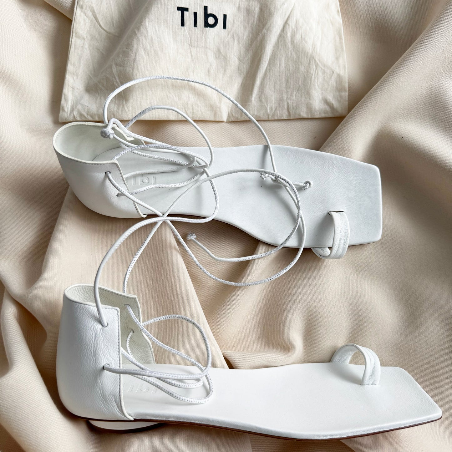 Tibi "Ali" Lace-Up Short Sandal in White, size 42