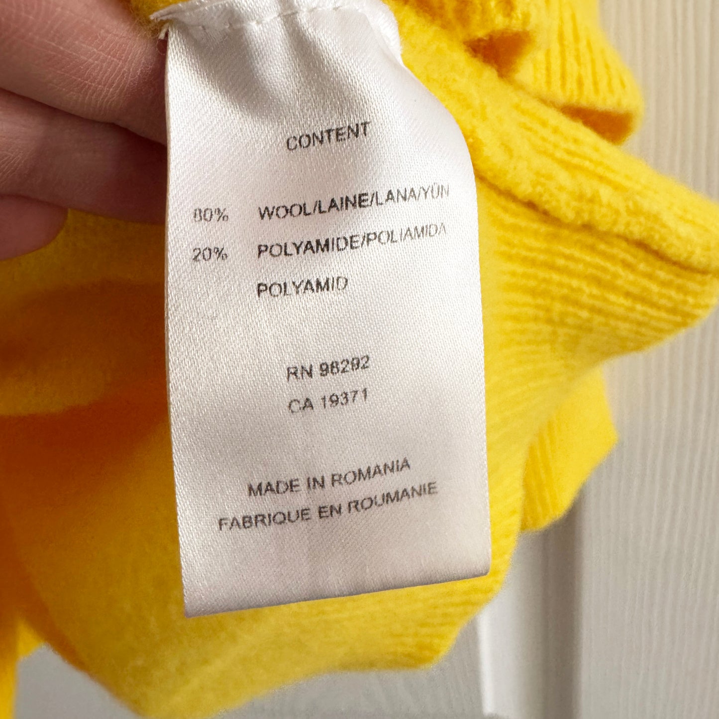 Tibi Airy Extrafine Wool Circular Sweater in Yellow, size S/M