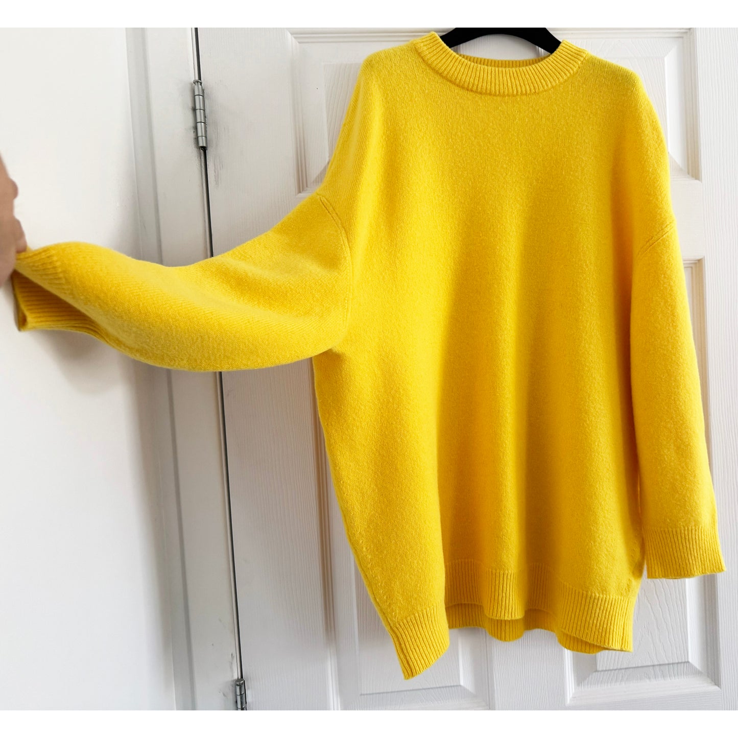 Tibi Airy Extrafine Wool Circular Sweater in Yellow, size S/M