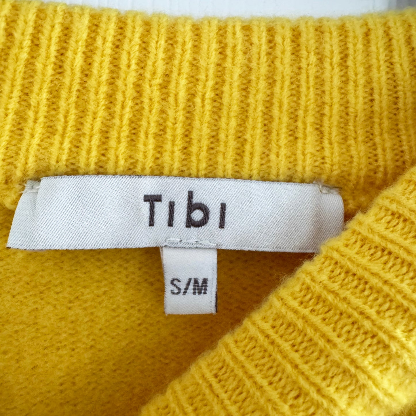 Tibi Airy Extrafine Wool Circular Sweater in Yellow, size S/M