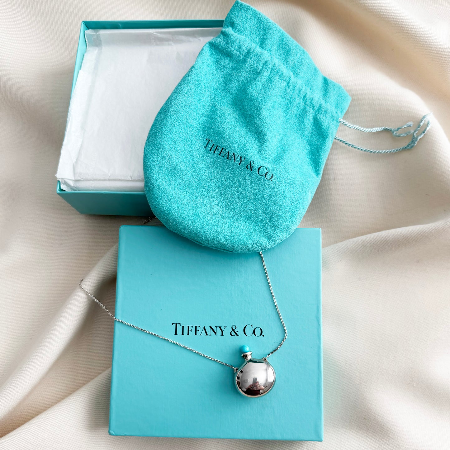 Tiffany x Elsa Peretti Bottle Round Bottle Pendant in Silver on 18" Chain