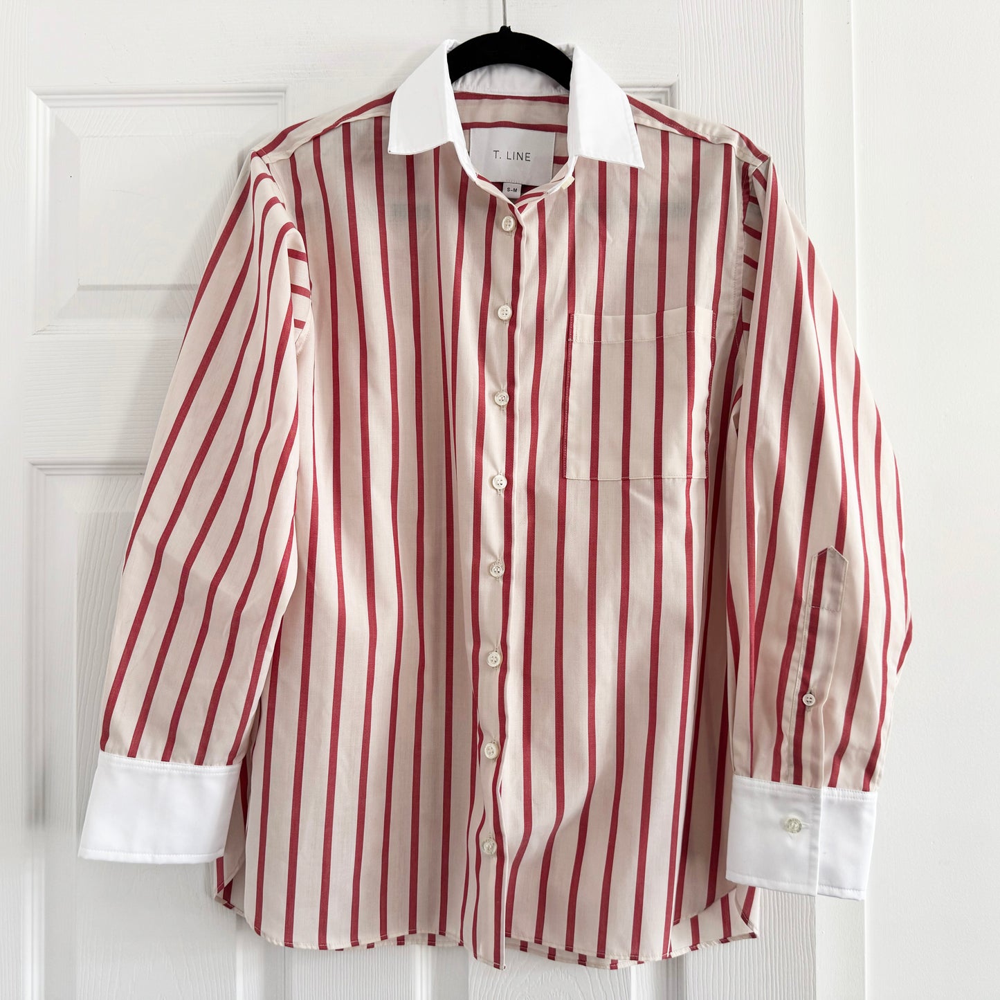 T-Line "Caroline" Stripe Shirt in Red Banker Stripe, size S/M