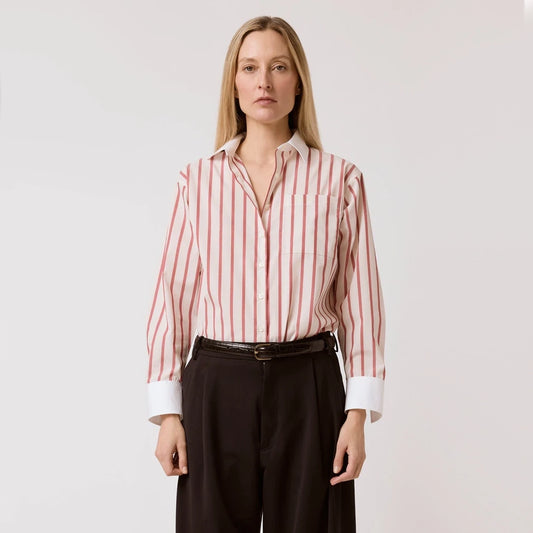 T-Line "Caroline" Stripe Shirt in Red Banker Stripe, size S/M