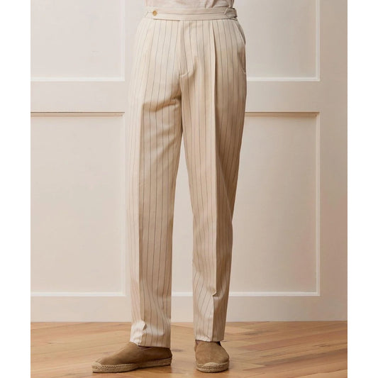 Todd Snyder Cotton/Linen Pinstripe Side Tab Trouser in Cream, size 33/32