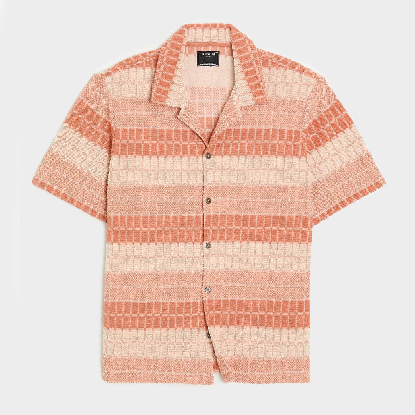 Todd Snyder Tile Terry Jacquard Polo Shirt in Warm Peach, size Medium
