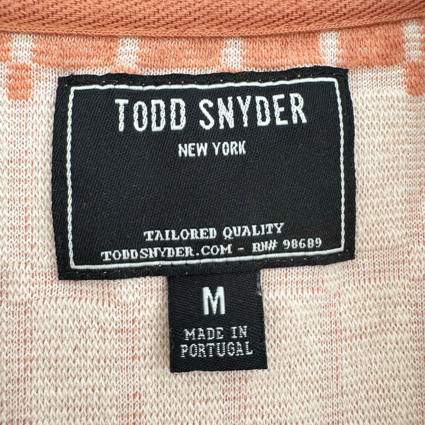 Todd Snyder Tile Terry Jacquard Polo Shirt in Warm Peach, size Medium