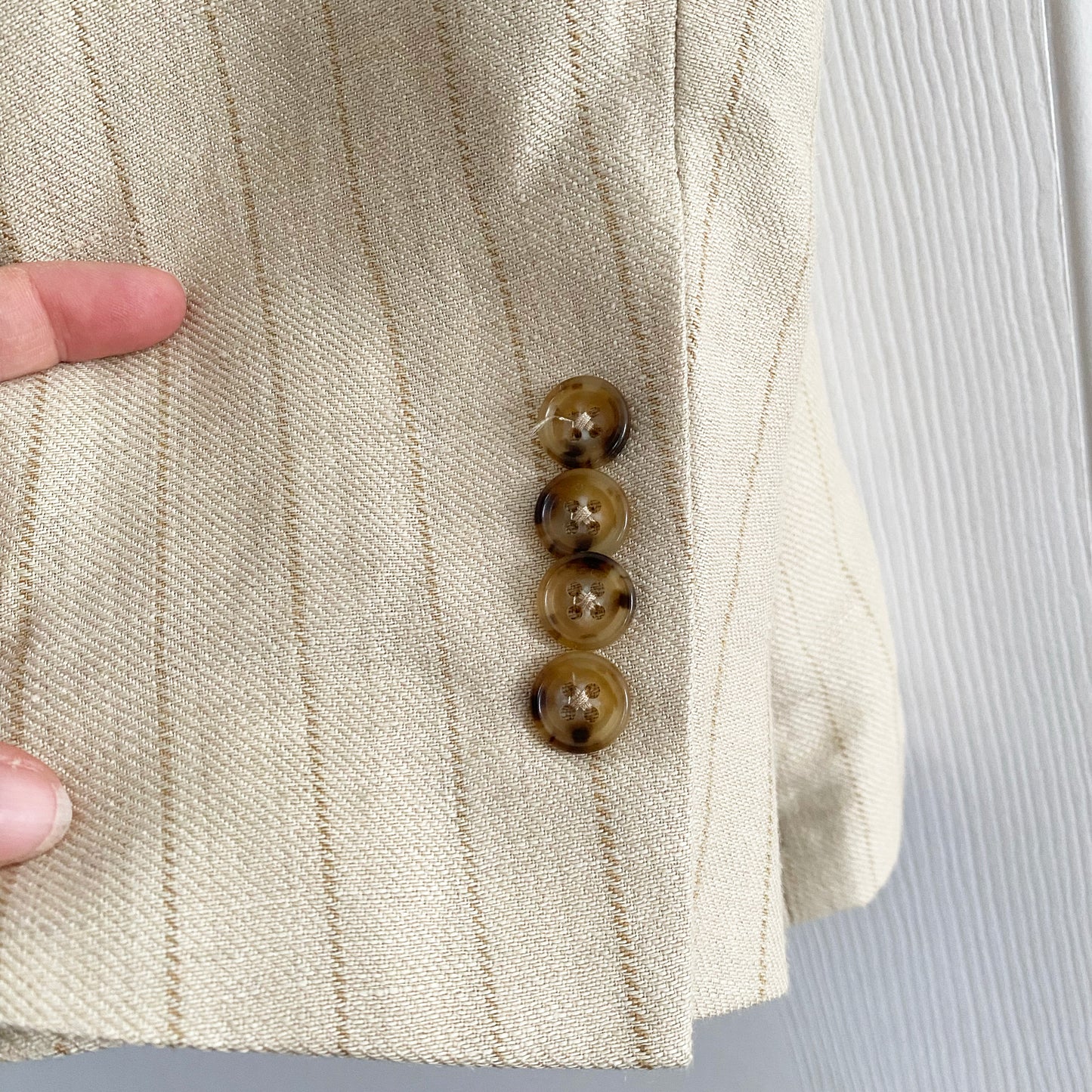 Todd Snyder "Sutton" Italian Linen-Silk Jacket in Tan Pinstripe, size 42R