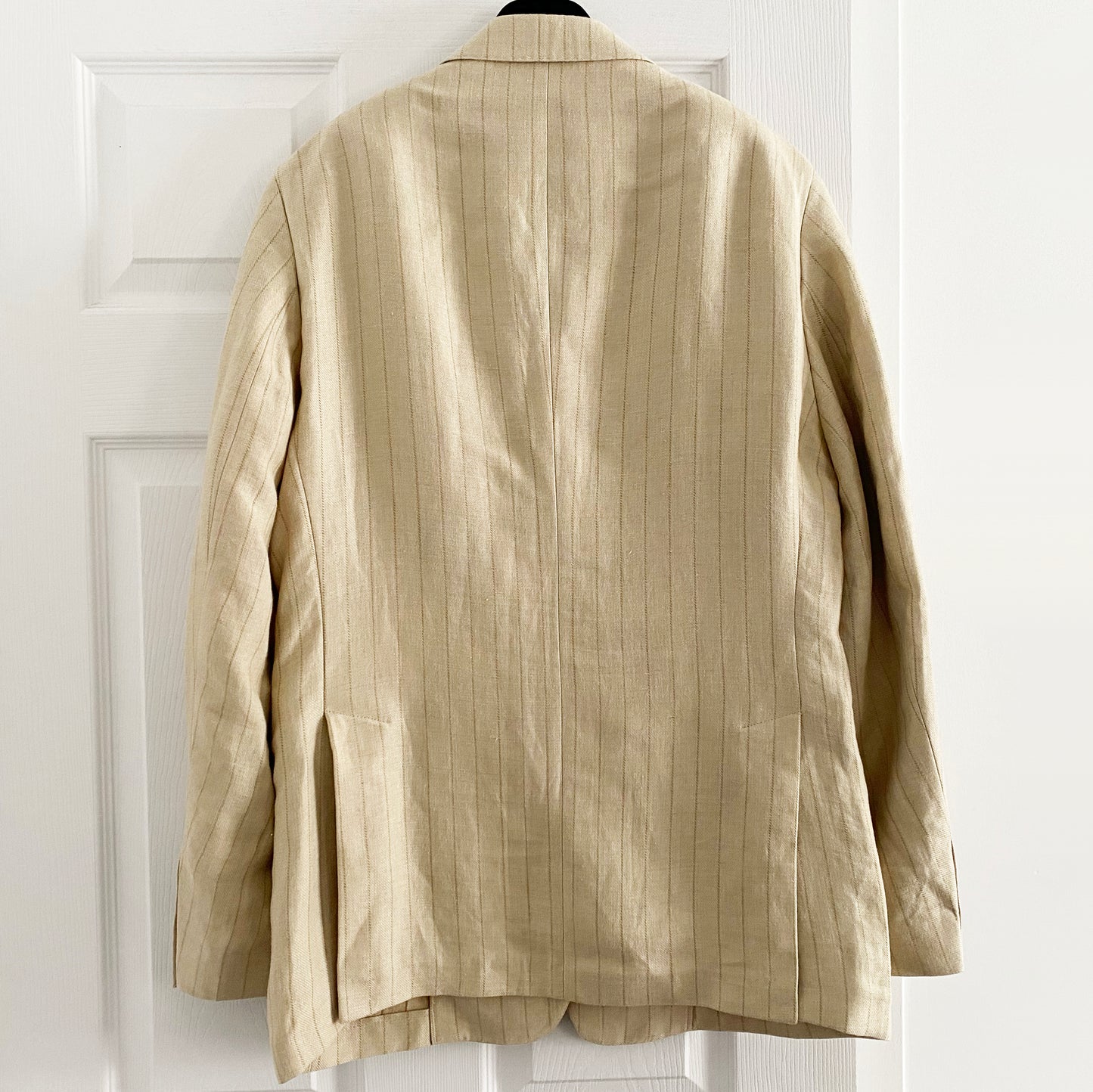 Todd Snyder "Sutton" Italian Linen-Silk Jacket in Tan Pinstripe, size 42R