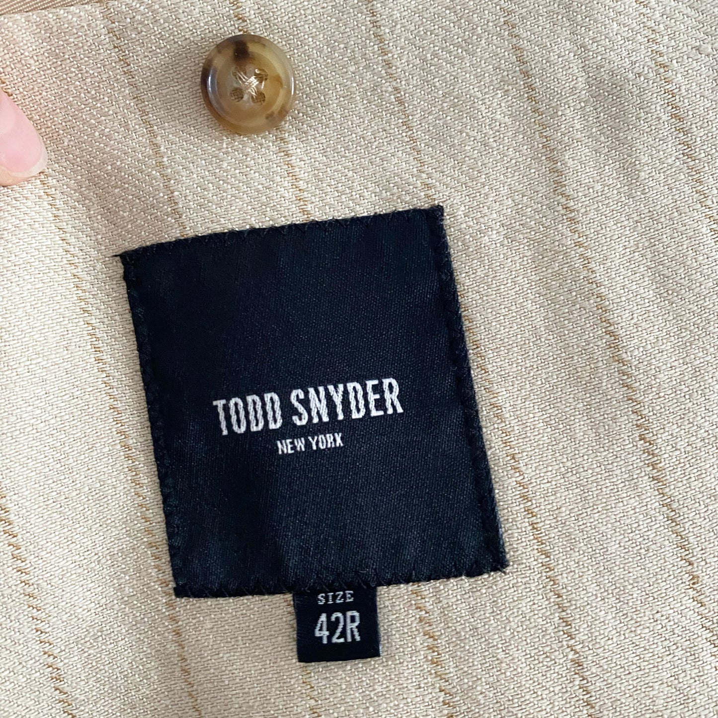 Todd Snyder "Sutton" Italian Linen-Silk Jacket in Tan Pinstripe, size 42R