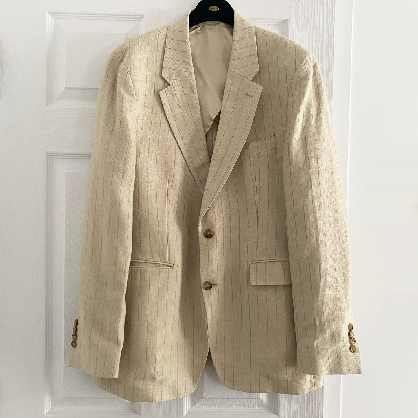 Todd Snyder "Sutton" Italian Linen-Silk Jacket in Tan Pinstripe, size 42R