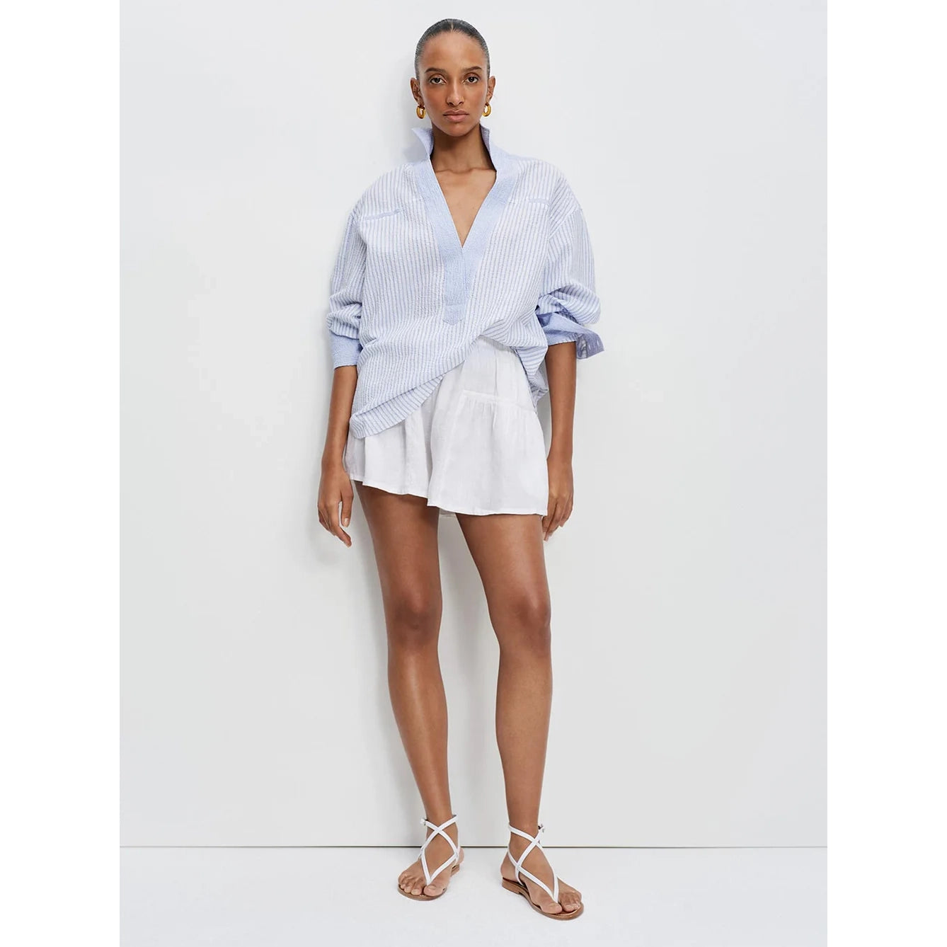 Wiggy Kit "Tom Tom" Seersucker Stripe Shirt in Blue, size Large (fits L/XL)