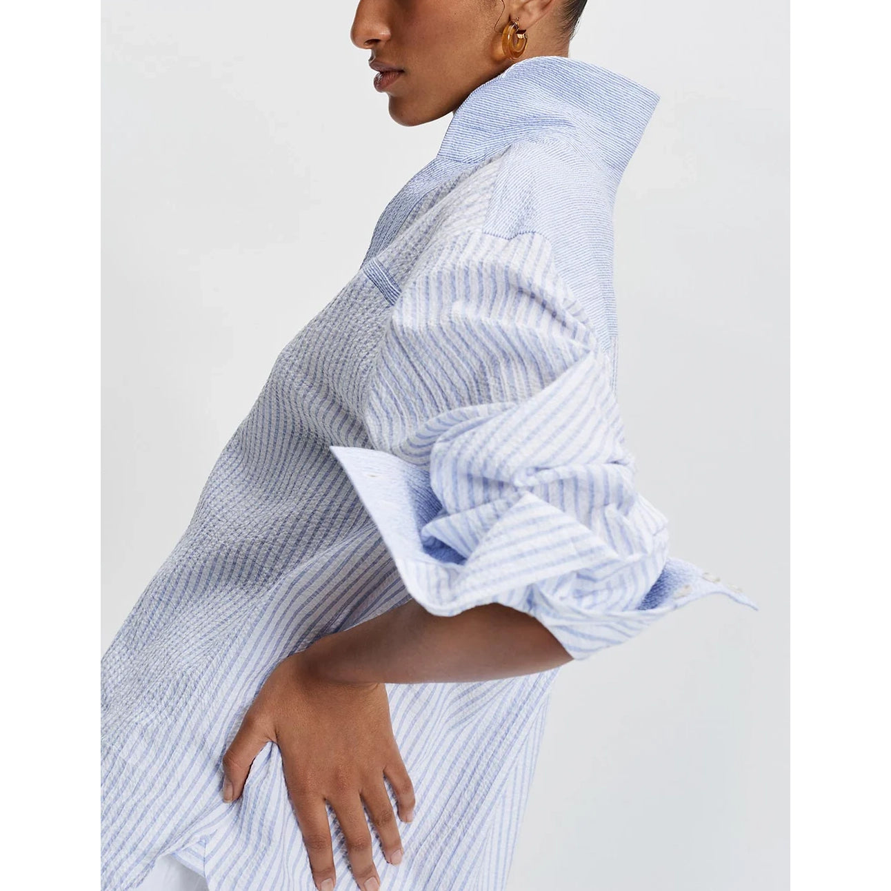 Wiggy Kit "Tom Tom" Seersucker Stripe Shirt in Blue, size Large (fits L/XL)