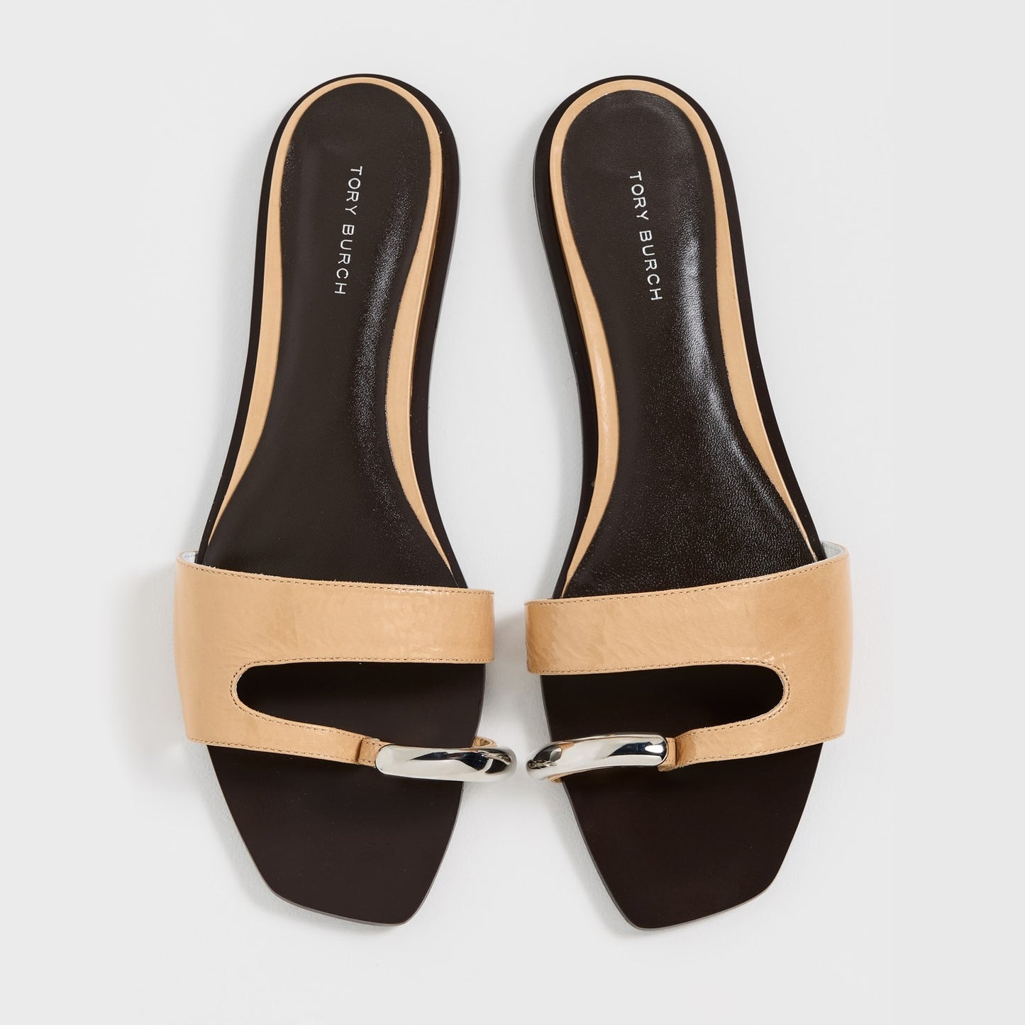 Tory Burch "Pierced" Slides in "Cantucci/Silver", size 7