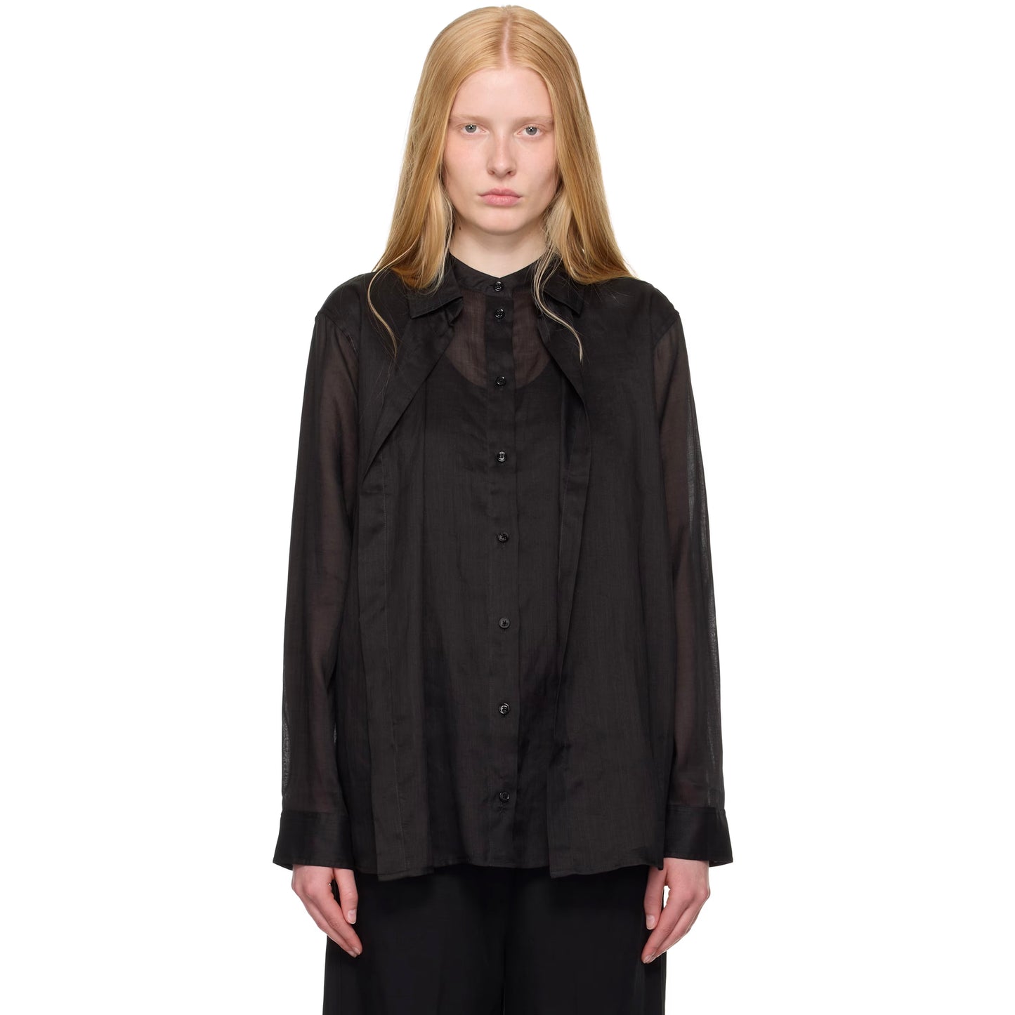 Toteme Double Layered Ramie Shirt in Black, size 38 (Medium)