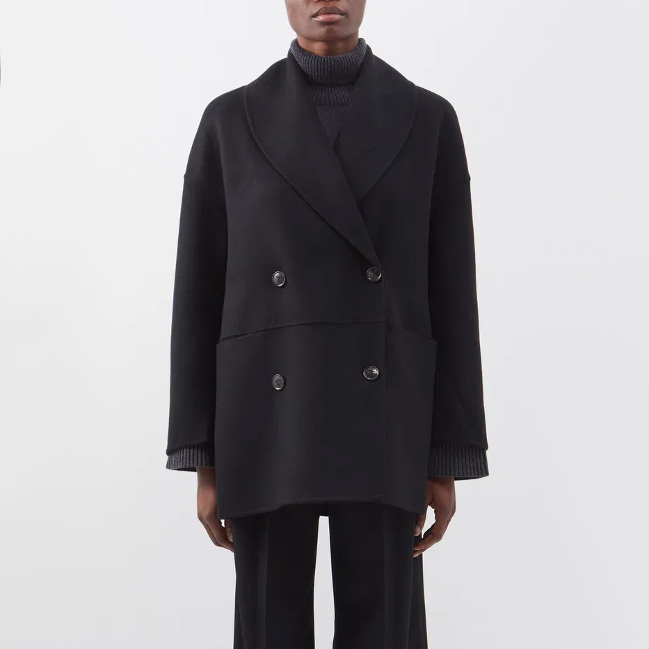 Totême Double Breasted Wool Jacket in Black, size 40 (fits M/L)
