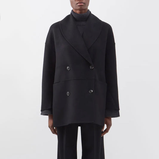 Totême Double Breasted Wool Jacket in Black, size 40 (fits M/L)
