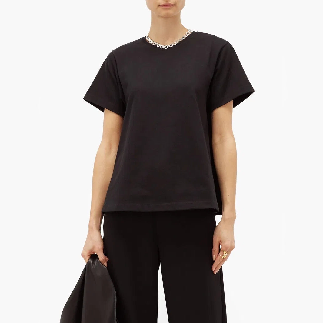 Toteme "Pemba" Flared Baby Tee in Black, size Medium
