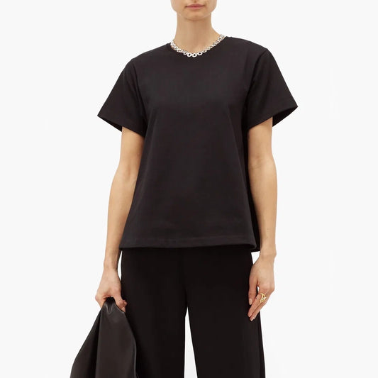 Toteme "Pemba" Flared Baby Tee in Black, size Medium