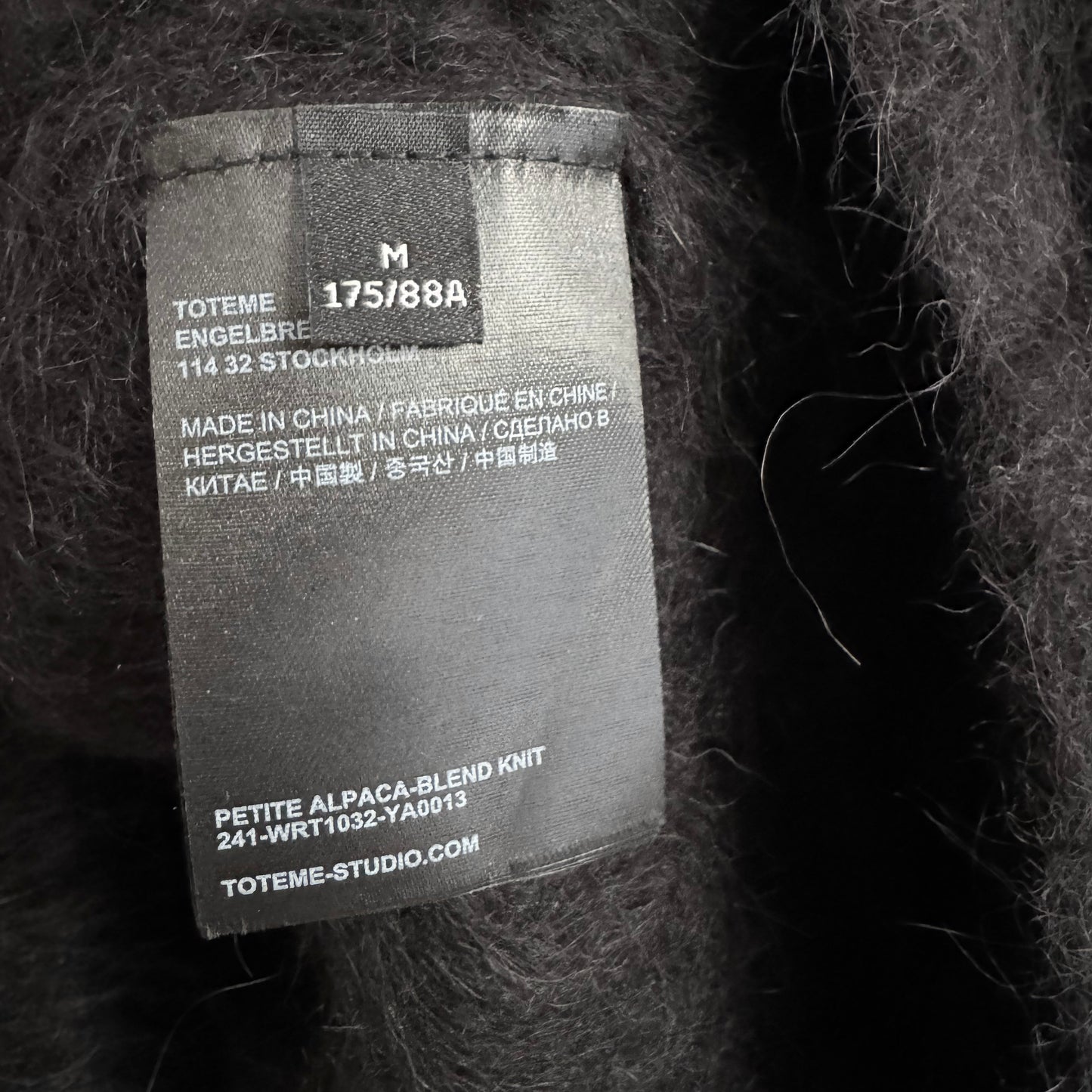 Toteme Textured Alpaca Sweater in Black, Size Medium