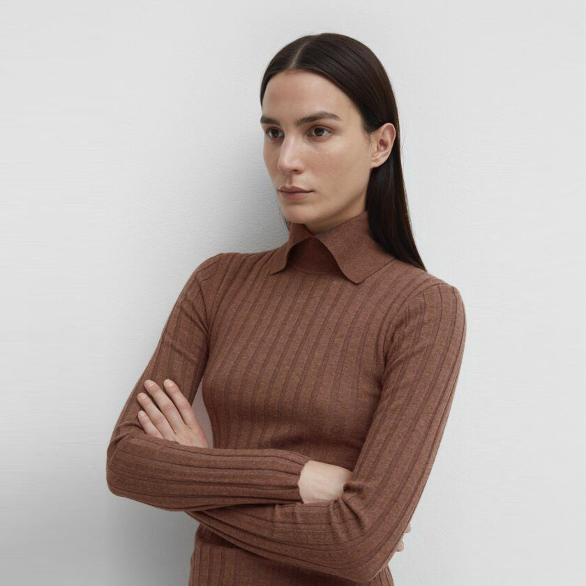 Toteme "Aviles" Ribbed Knit top w collar, size Medium (fits size small)