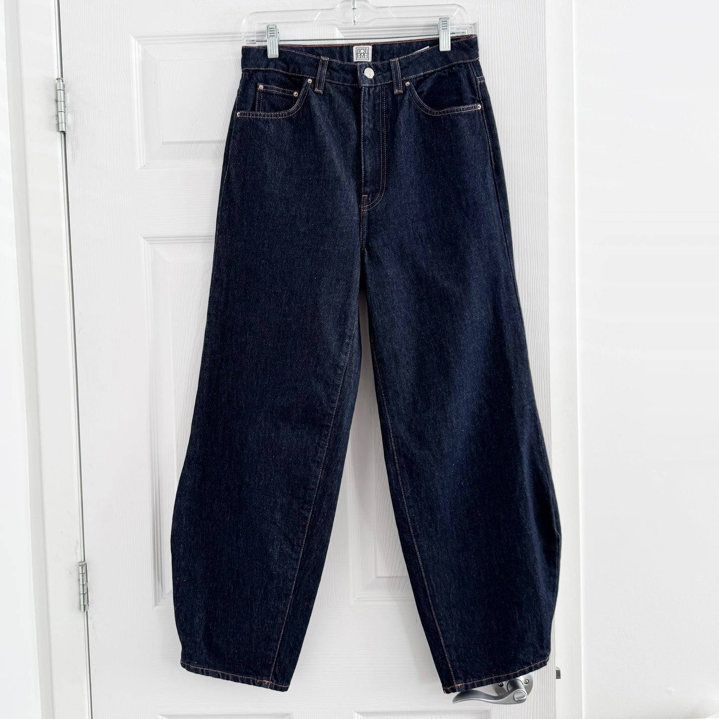 Toteme Barrel Leg Jeans in Raw Denim, size 28 (fits like 27)