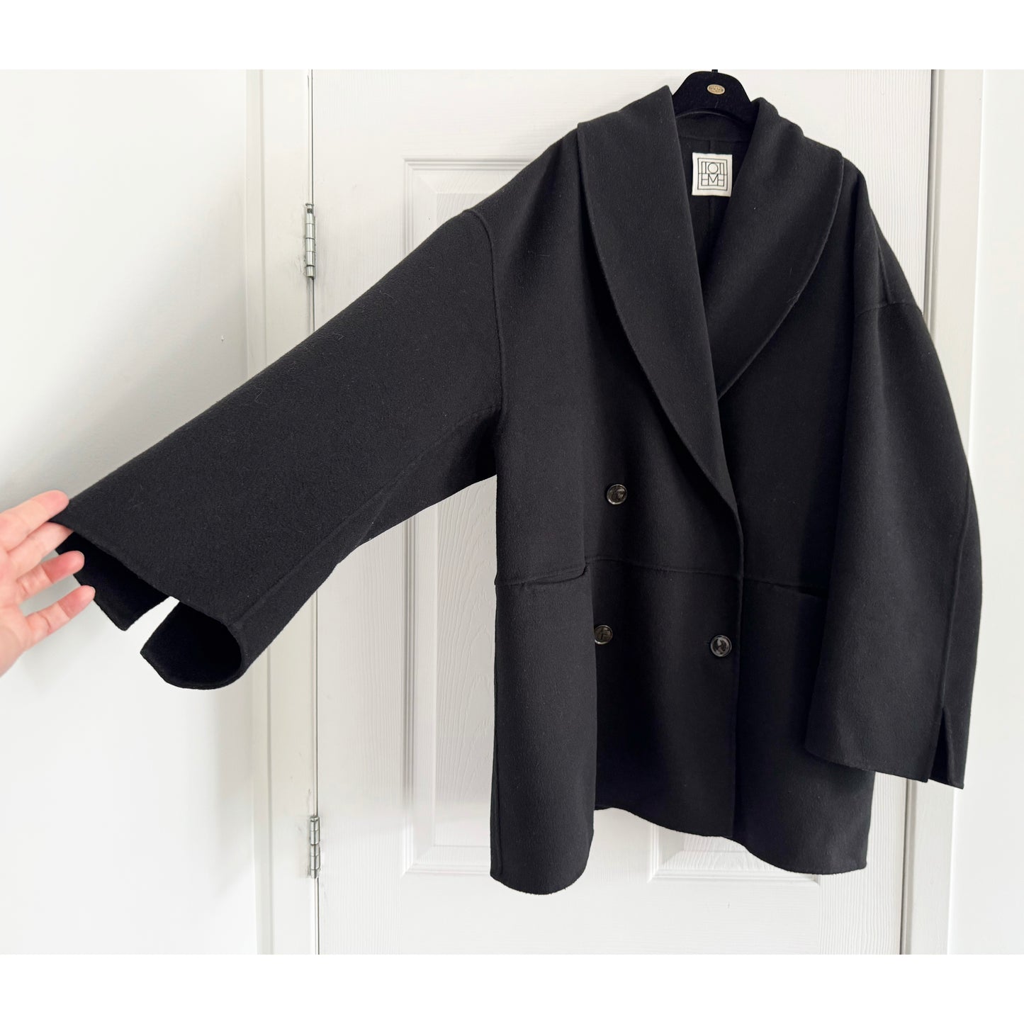 Totême Double Breasted Wool Jacket in Black, size 40 (fits M/L)