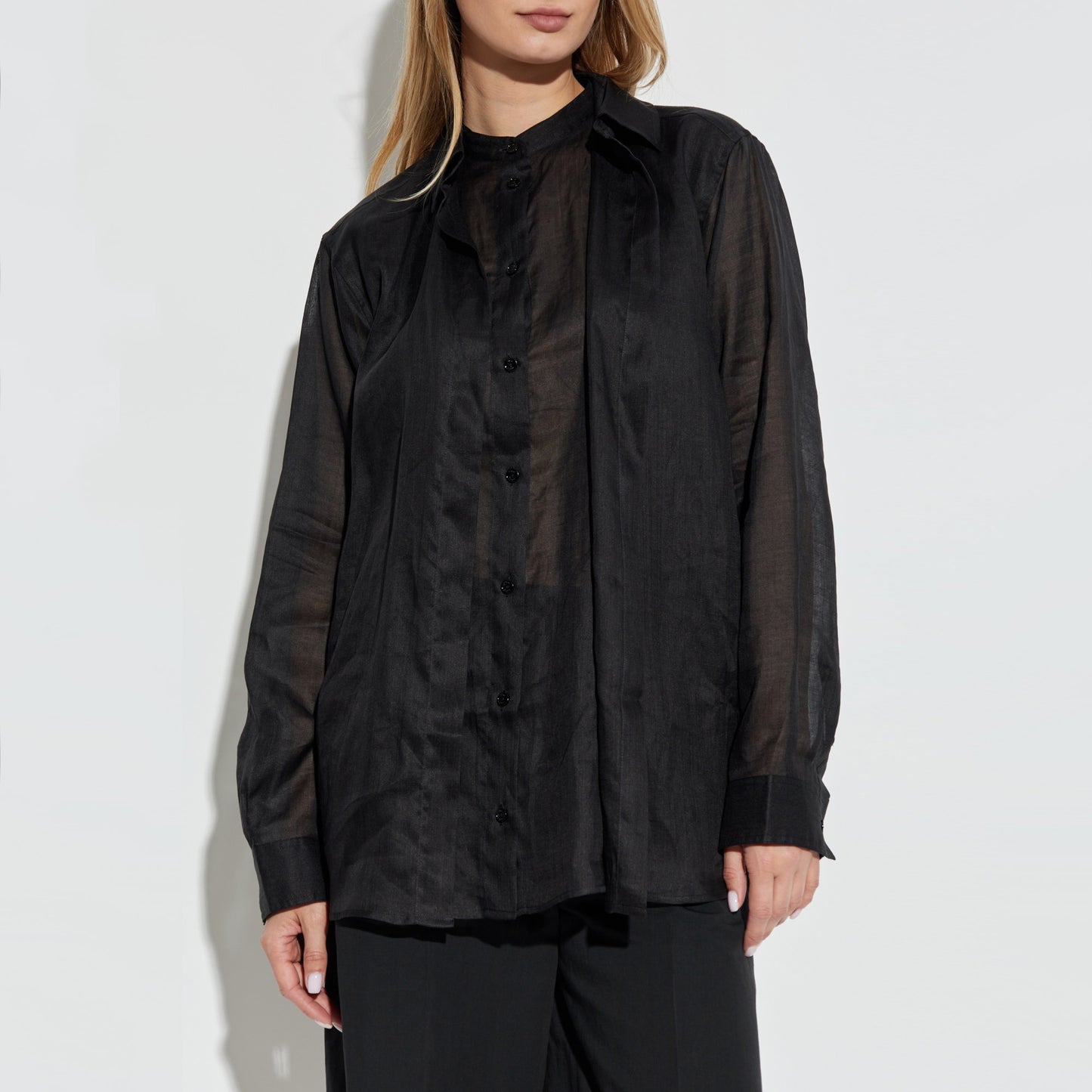 Toteme Double Layered Ramie Shirt in Black, size 38 (Medium)
