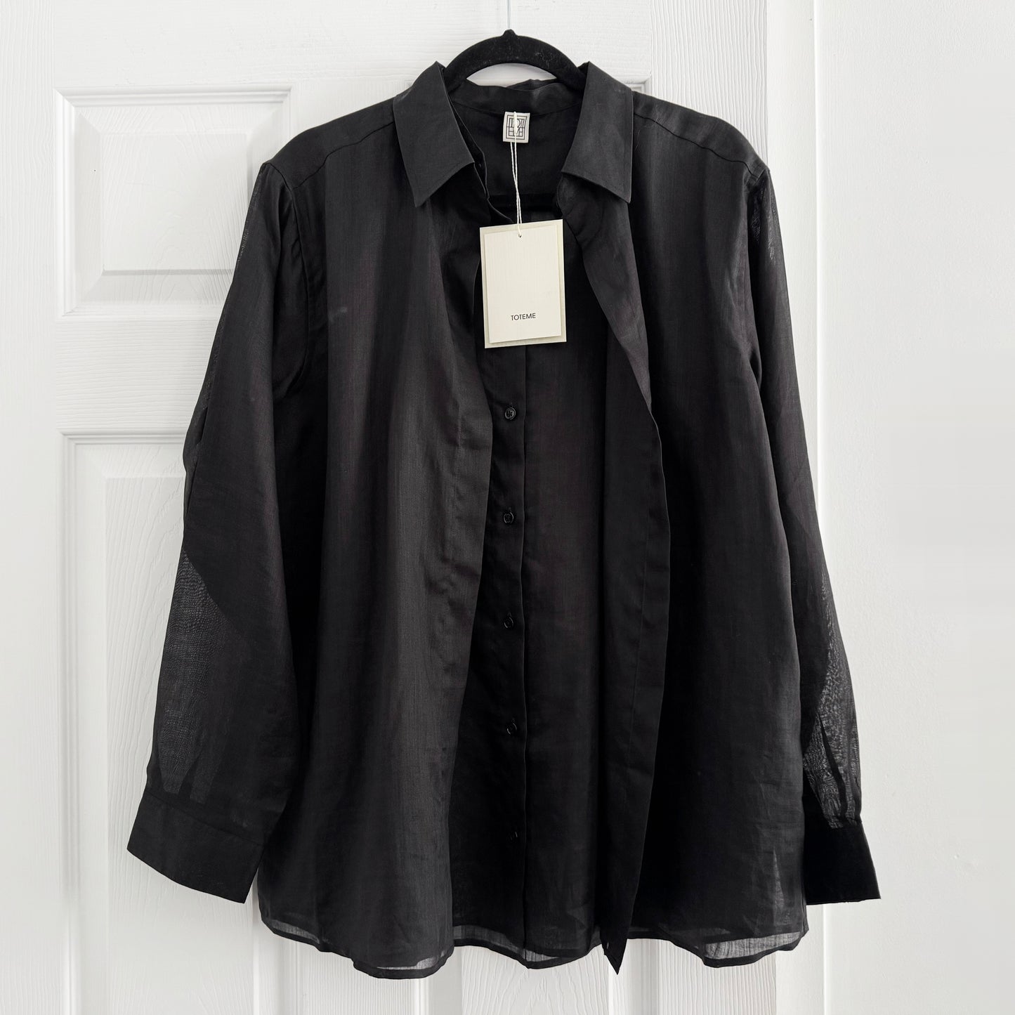 Toteme Double Layered Ramie Shirt in Black, size 38 (Medium)