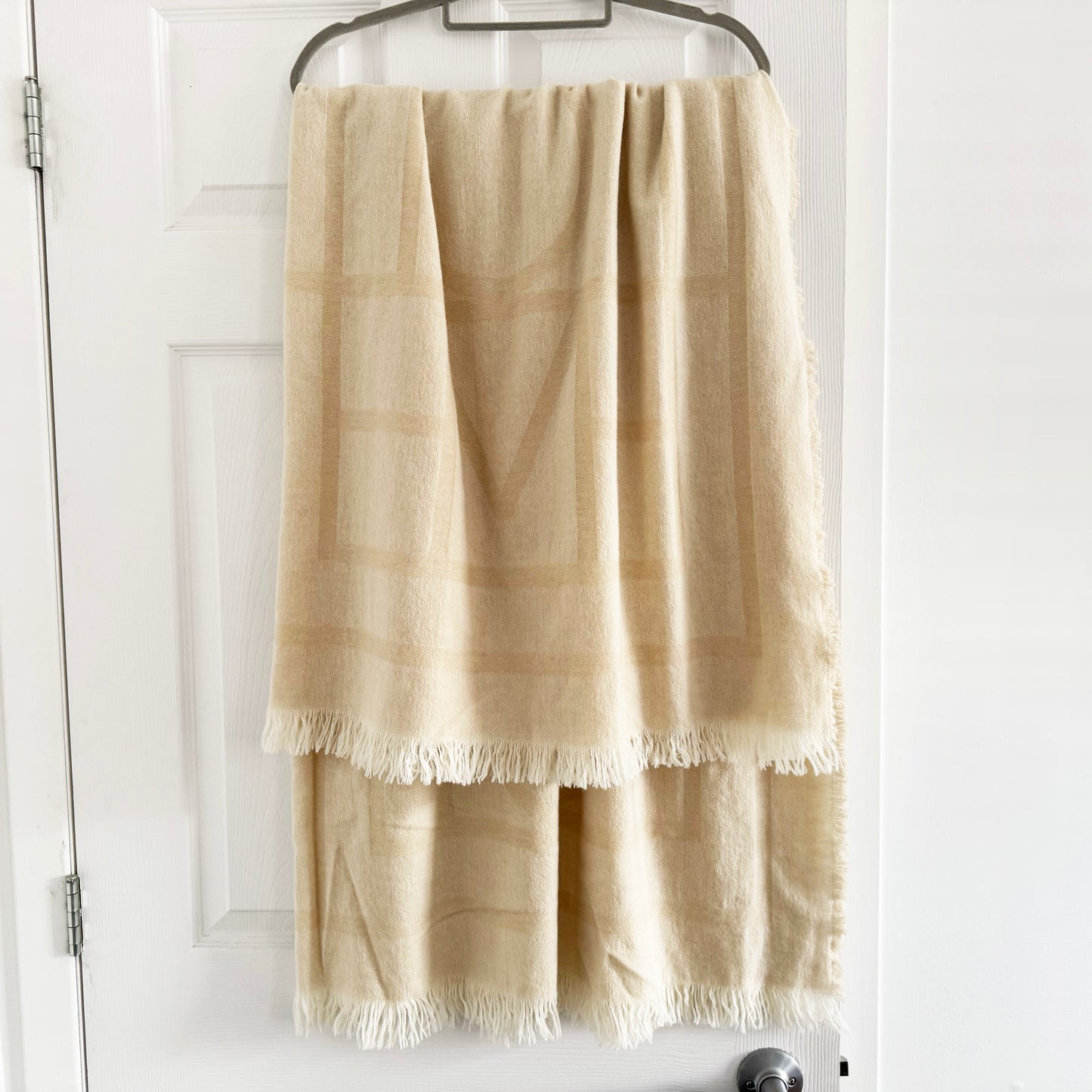 Toteme Wool-Cashmere Large Monogram Scarf in Beige