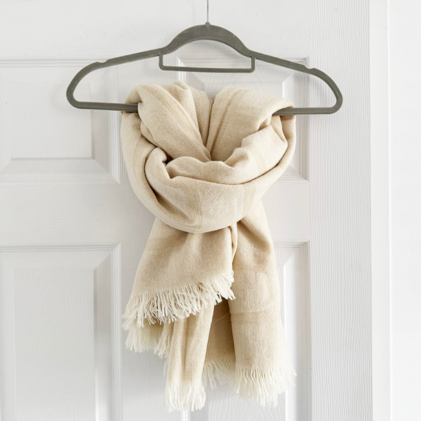 Toteme Wool-Cashmere Large Monogram Scarf in Beige