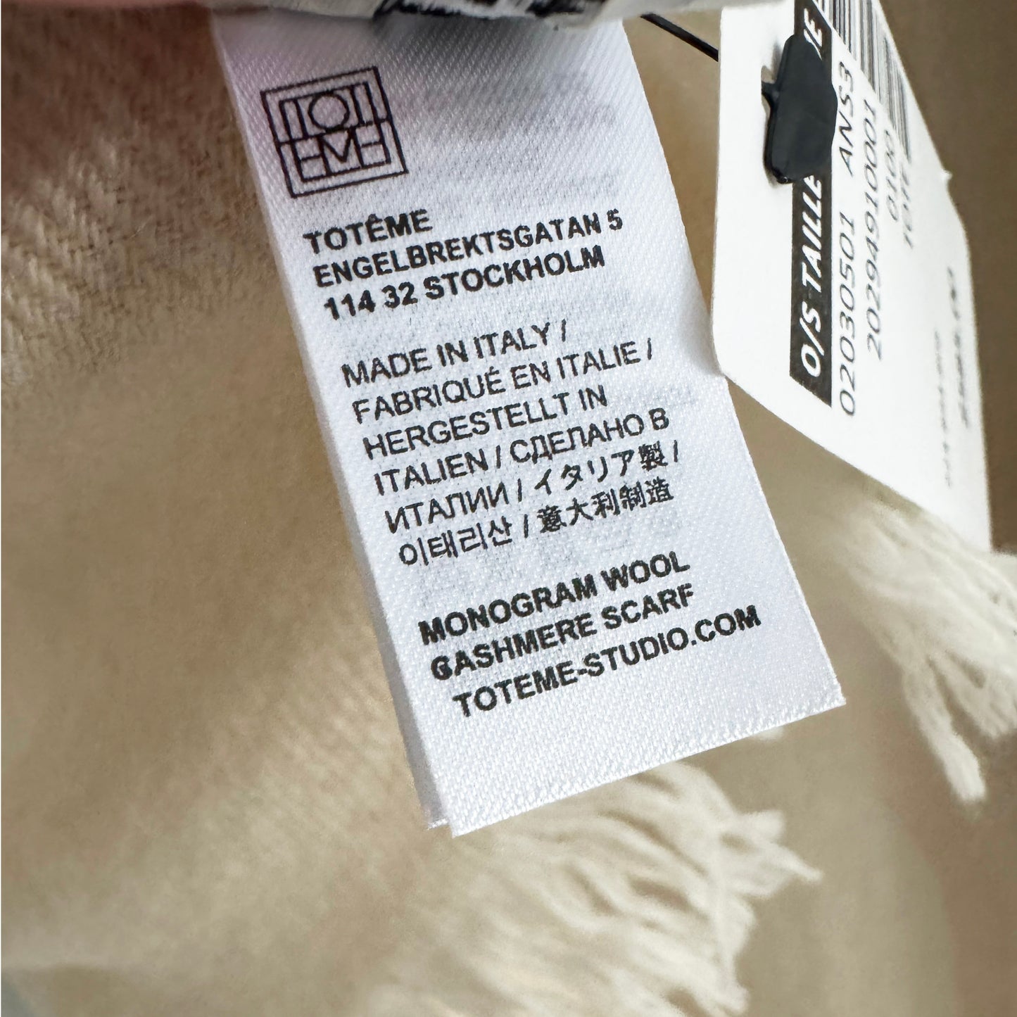 Toteme Wool-Cashmere Large Monogram Scarf in Beige