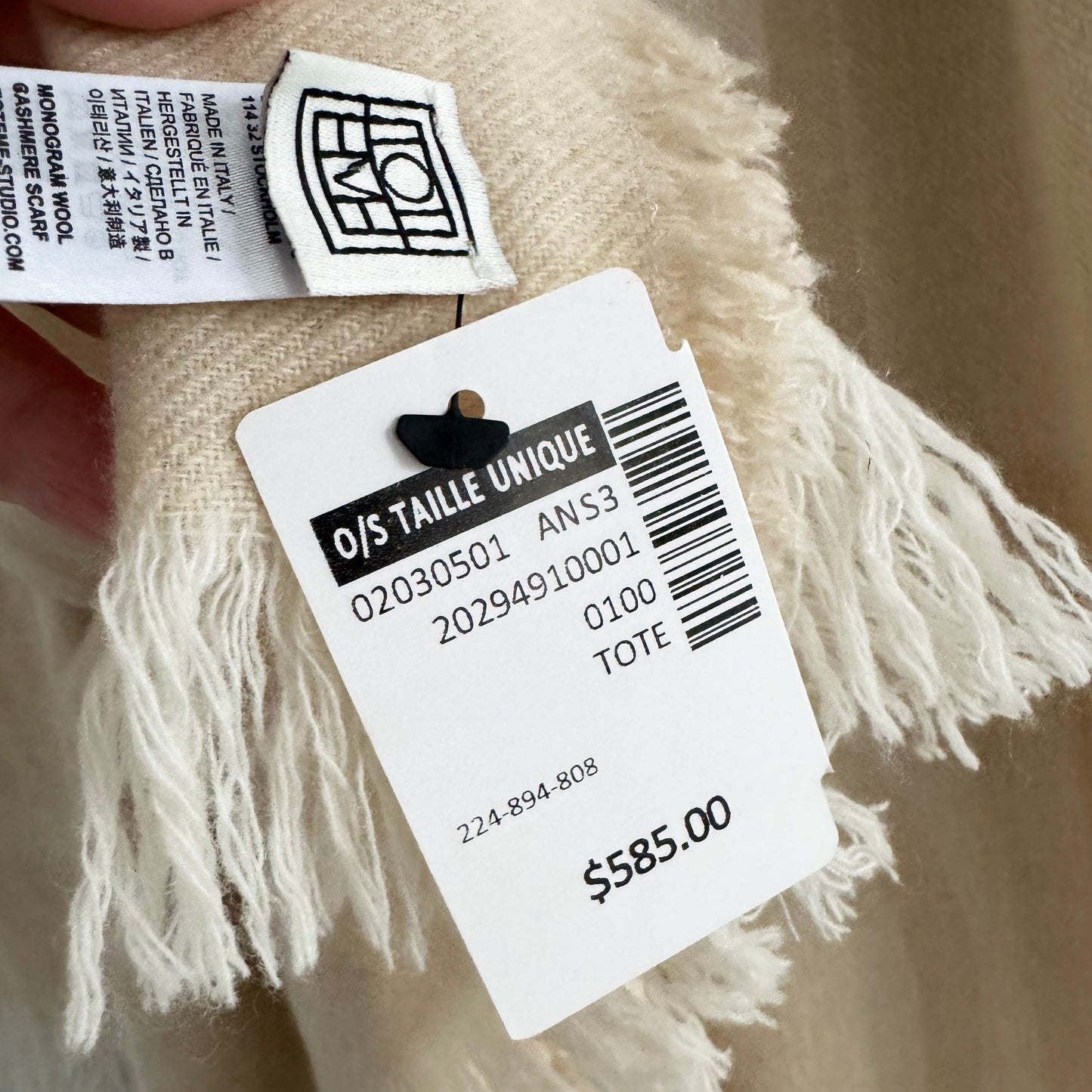 Toteme Wool-Cashmere Large Monogram Scarf in Beige