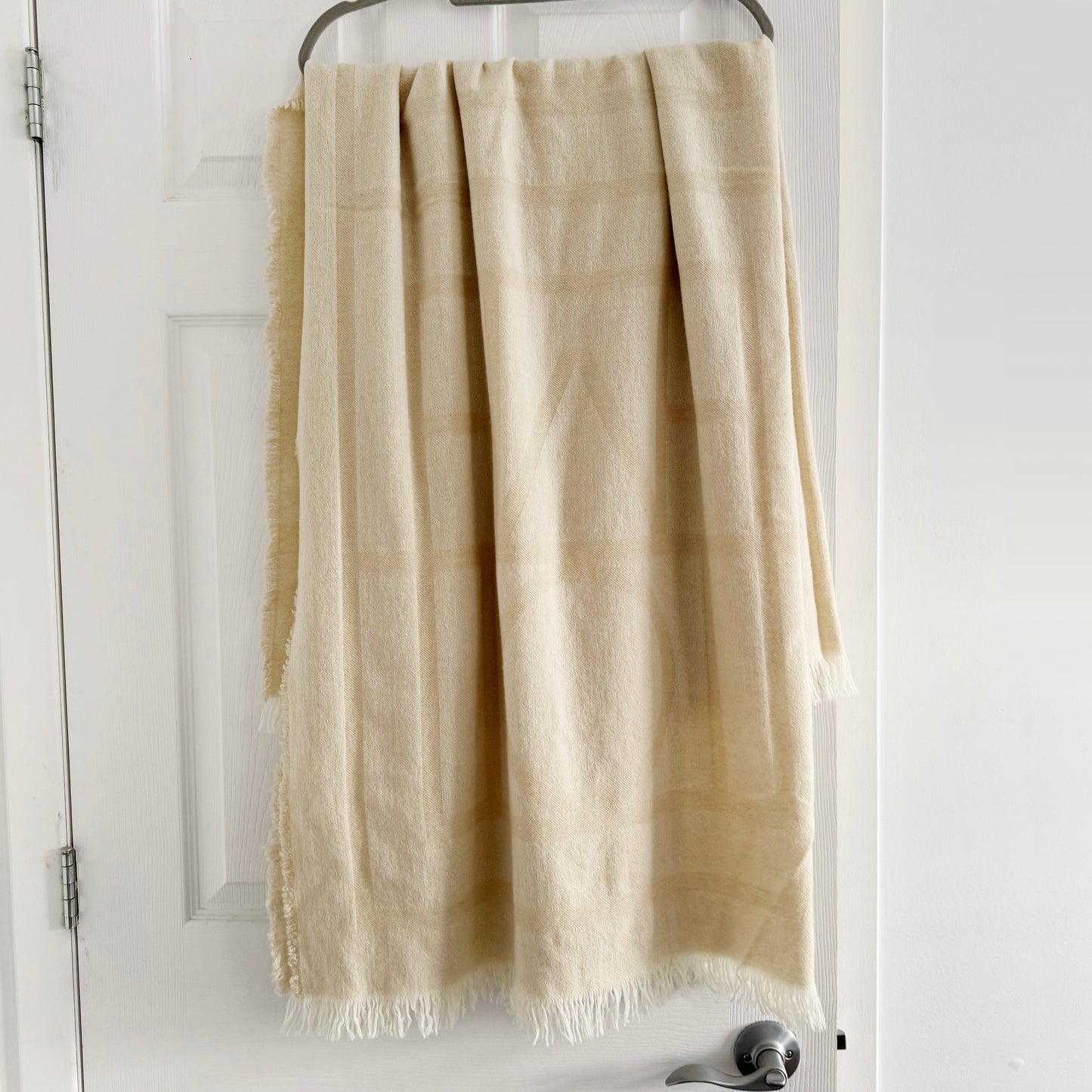 Toteme Wool-Cashmere Large Monogram Scarf in Beige