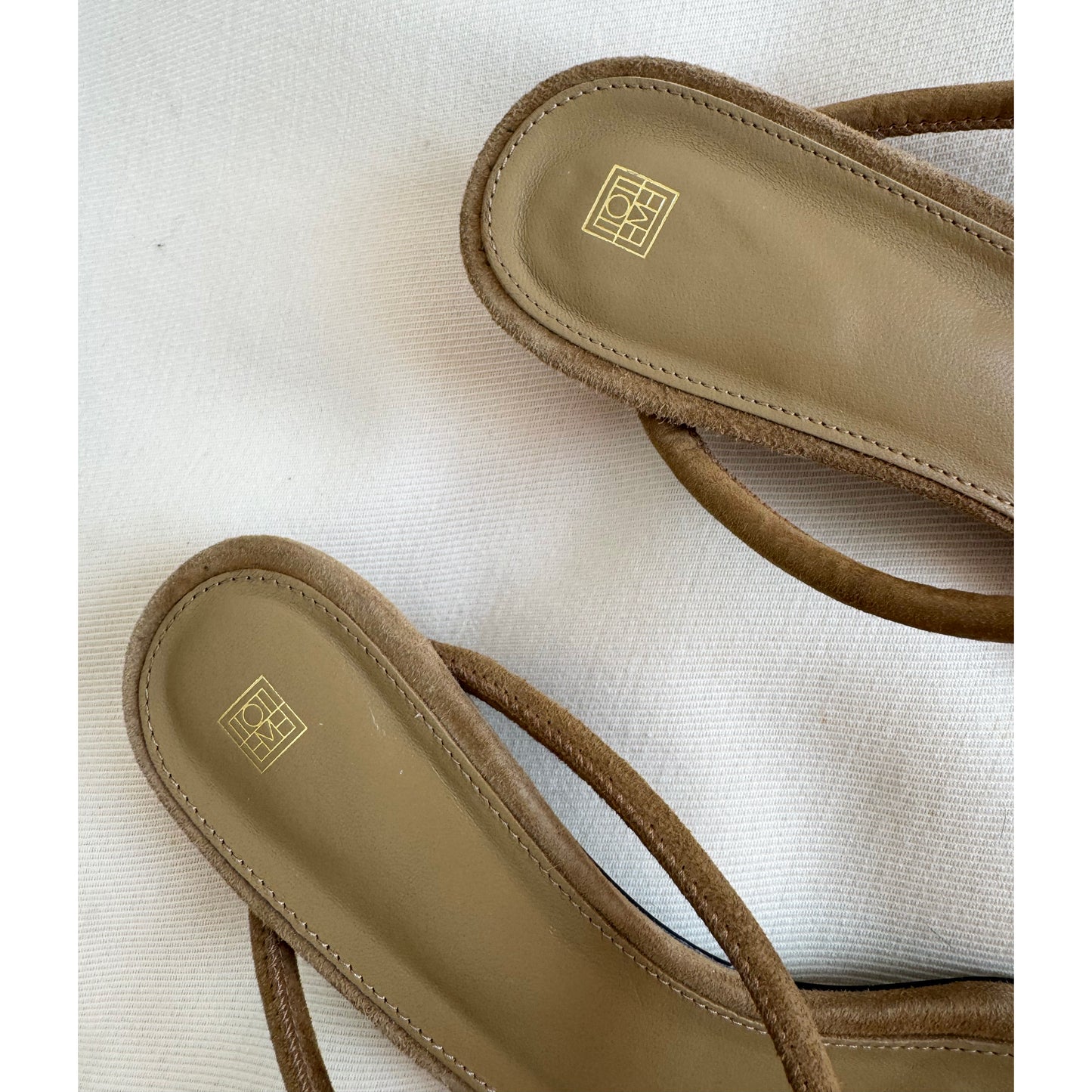 Toteme Suede Strappy Sandals in Tan, size 39