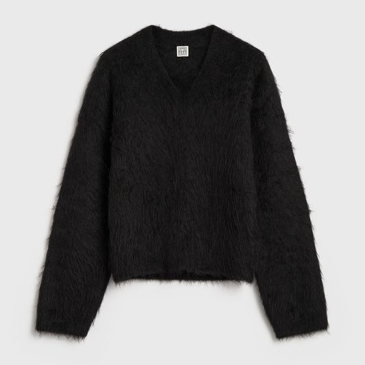 Toteme Textured Alpaca Sweater in Black, Size Medium