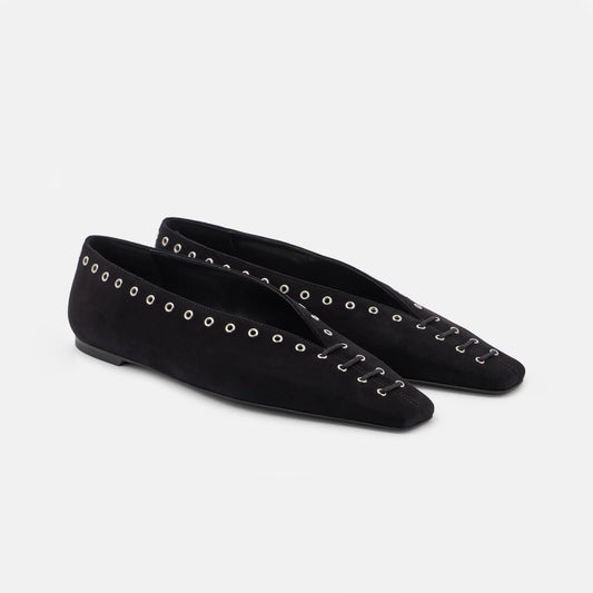 Toteme Suede Lace-up Flats in Black, size 38