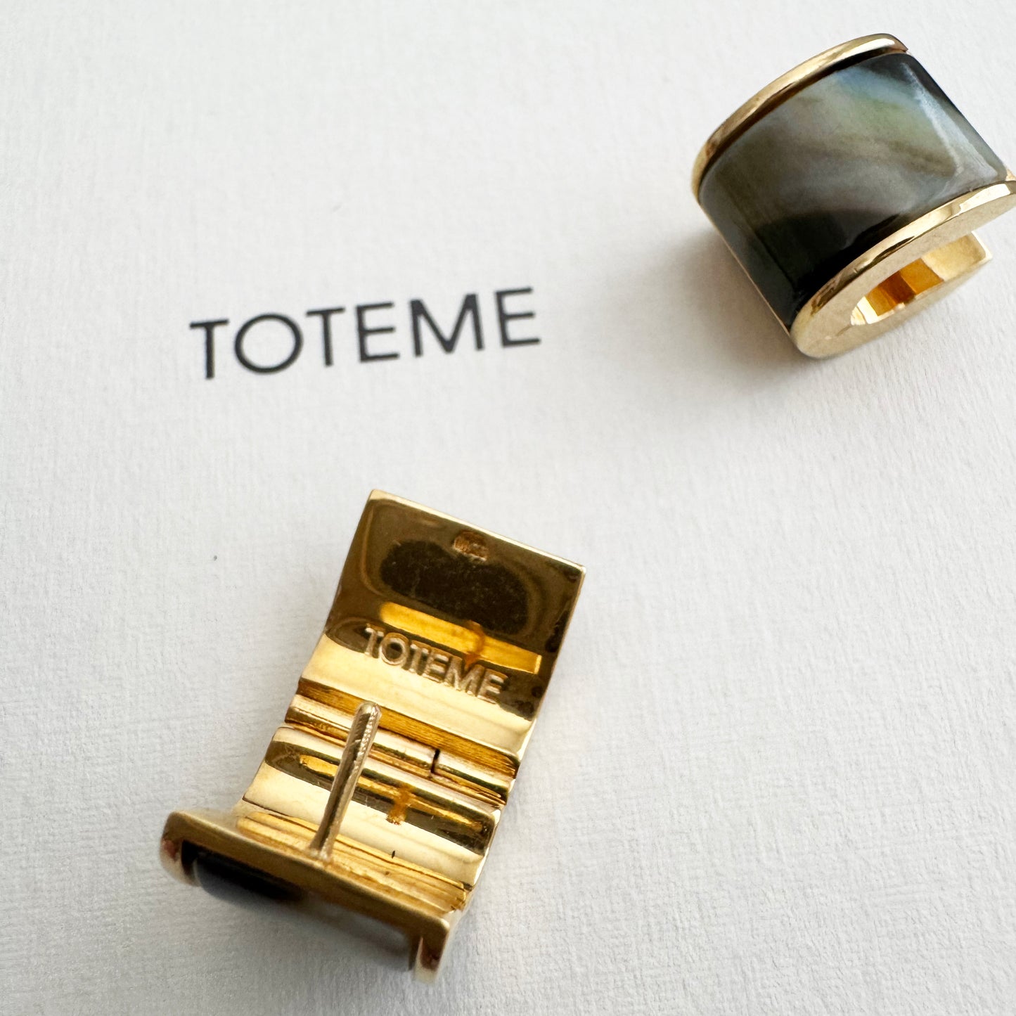 Toteme Petite Signature Hoop Earring in Beige/Gold