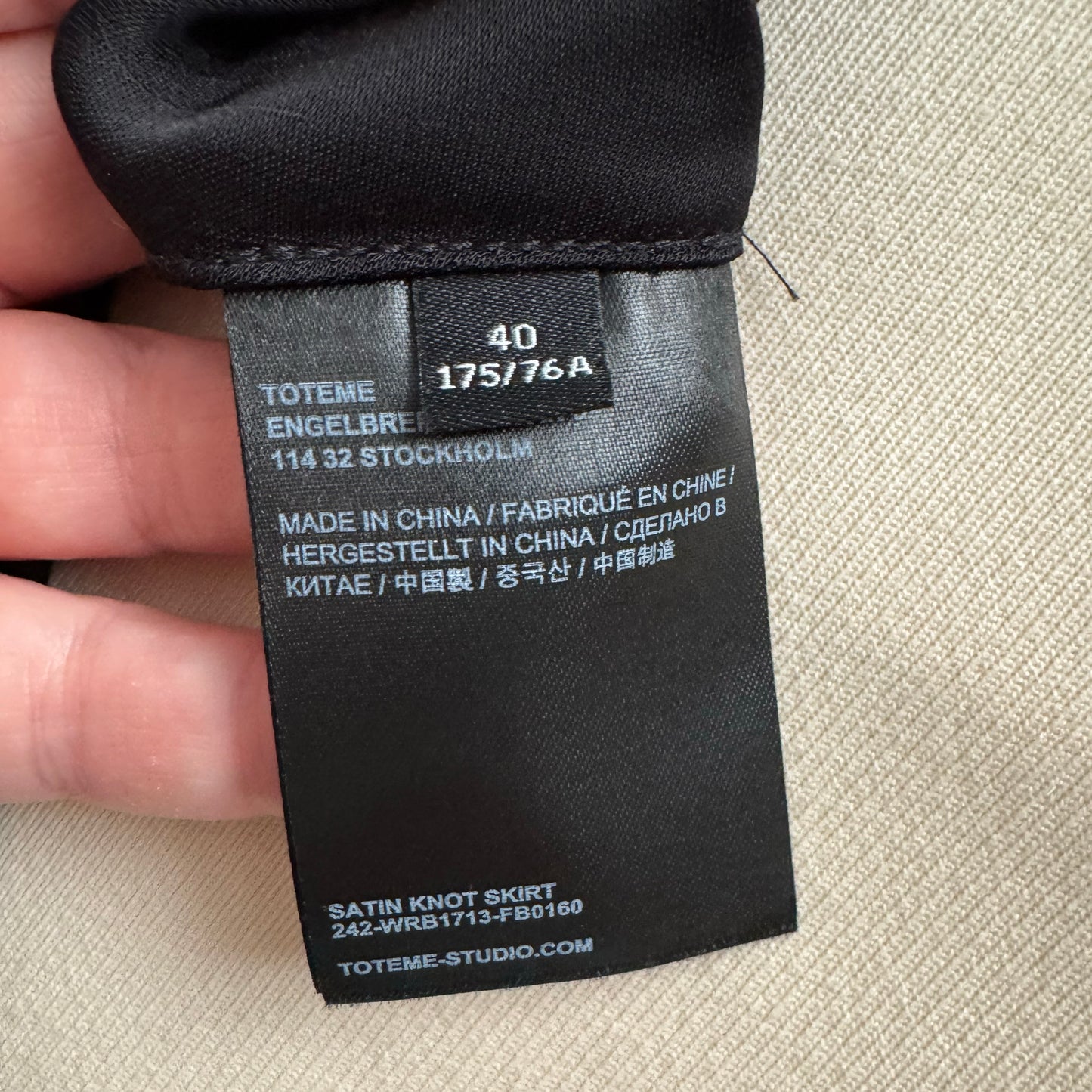 Toteme Satin Knot Skirt in Black, size 40 (fits like size 8)