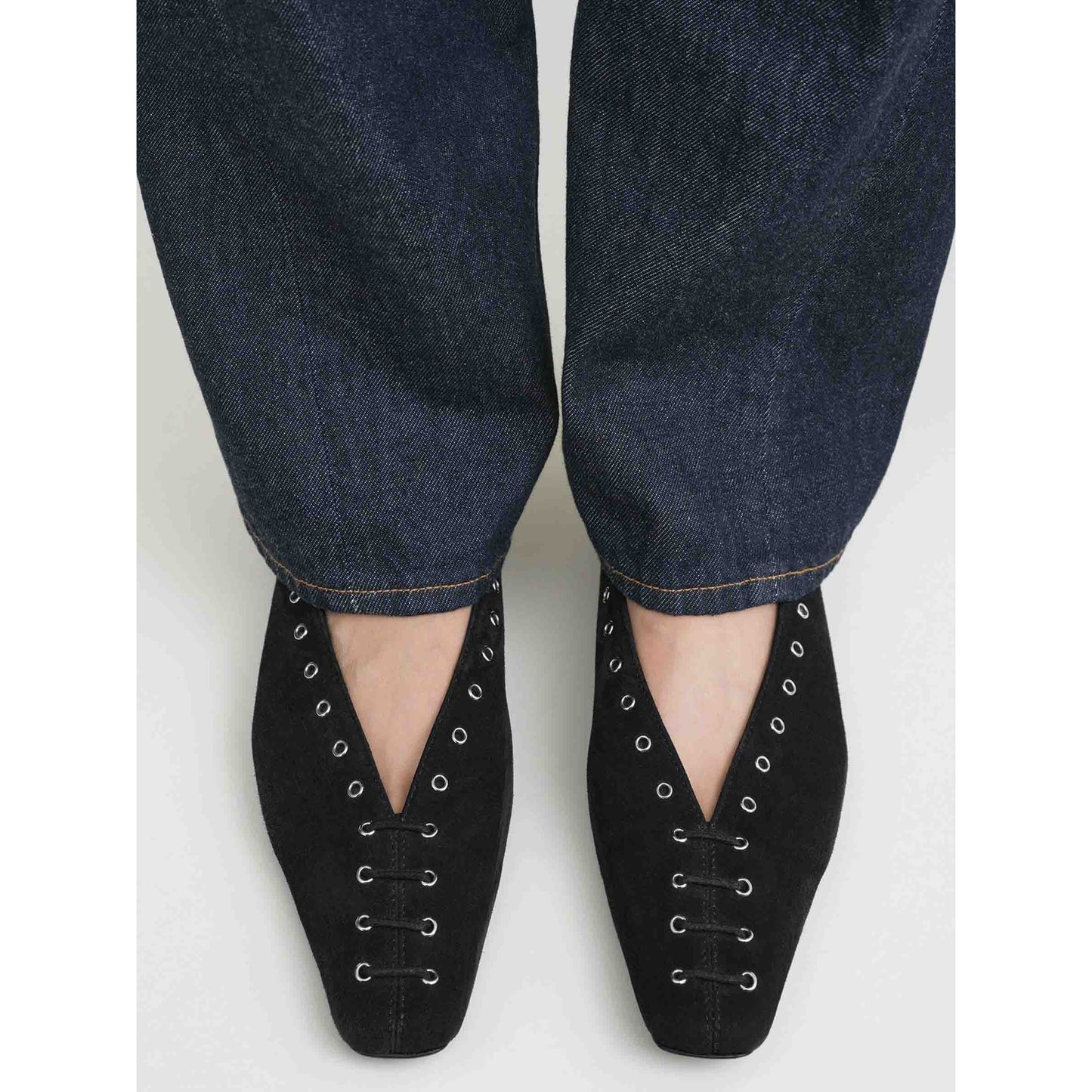 Toteme Suede Lace-up Flats in Black, size 38