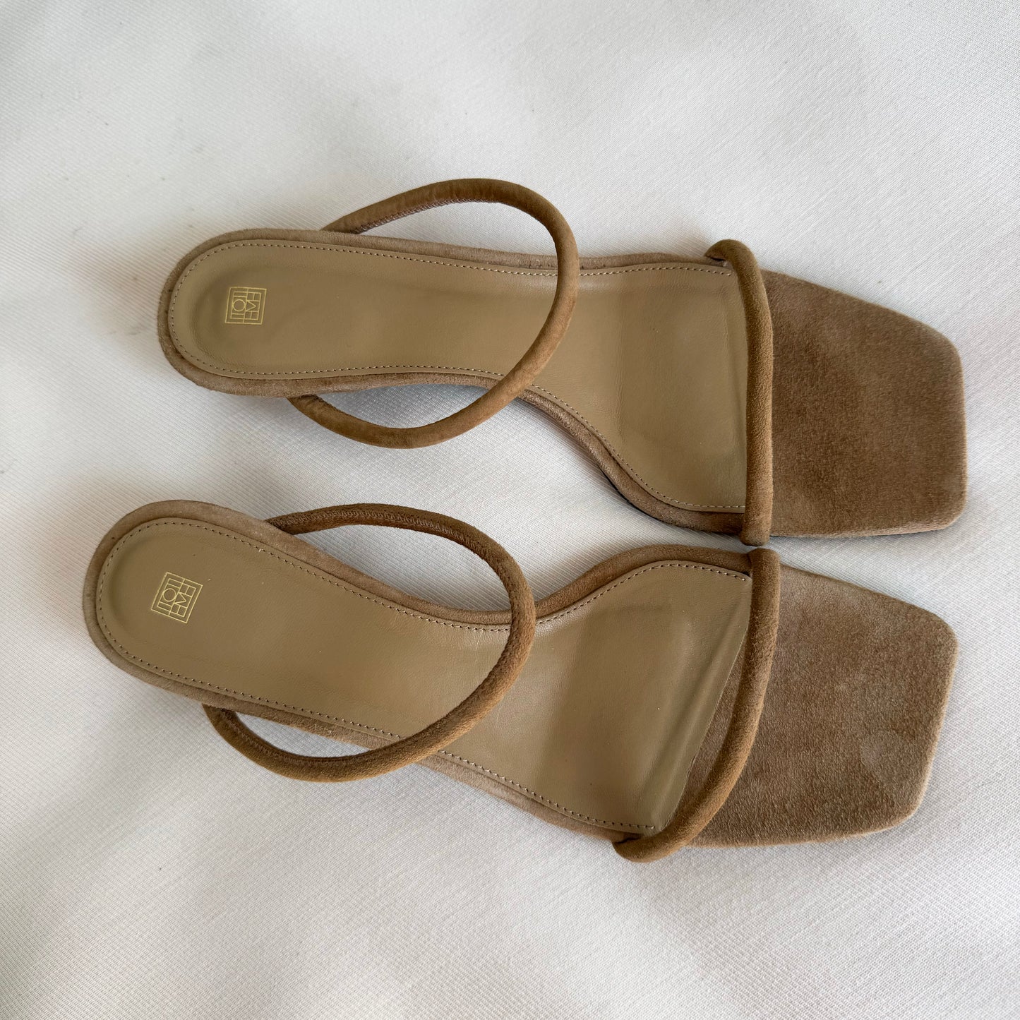 Toteme Suede Strappy Sandals in Tan, size 39