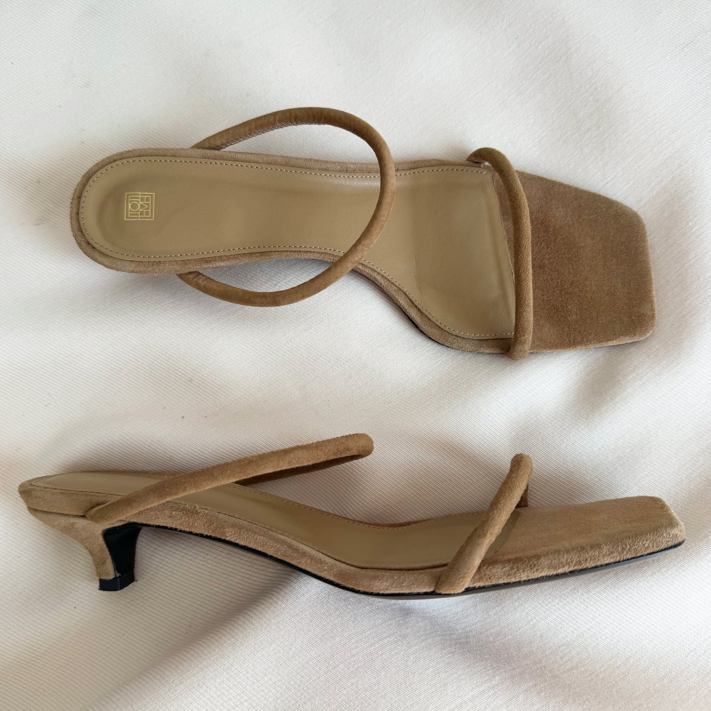 Toteme Suede Strappy Sandals in Tan, size 39