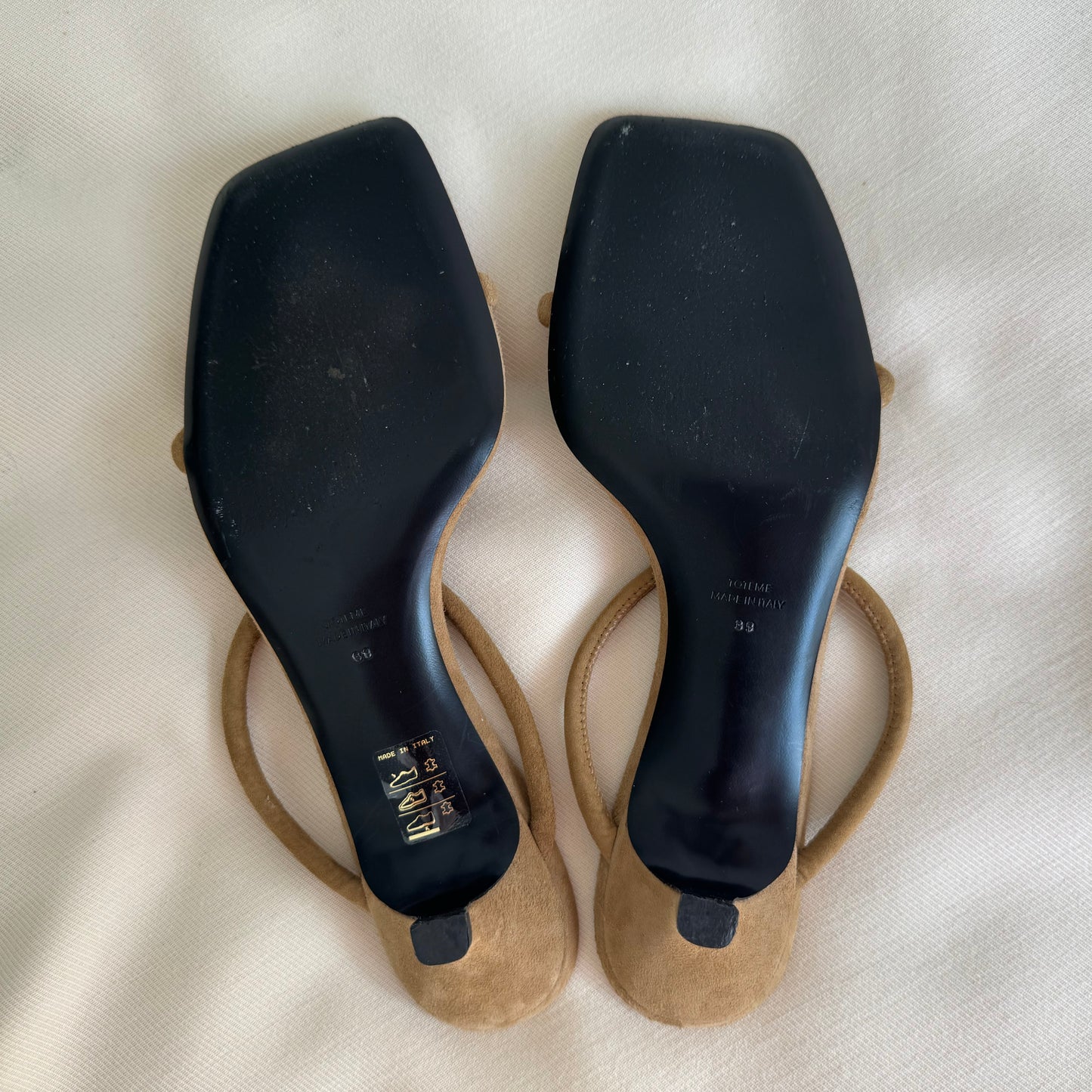 Toteme Suede Strappy Sandals in Tan, size 39
