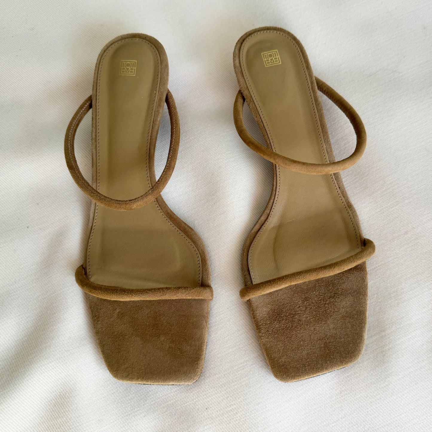 Toteme Suede Strappy Sandals in Tan, size 39