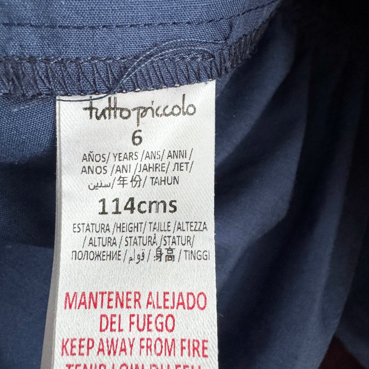 Tutto Piccolo Jaquard Dress with Velvet Trim in Blue/Red, size 6 years