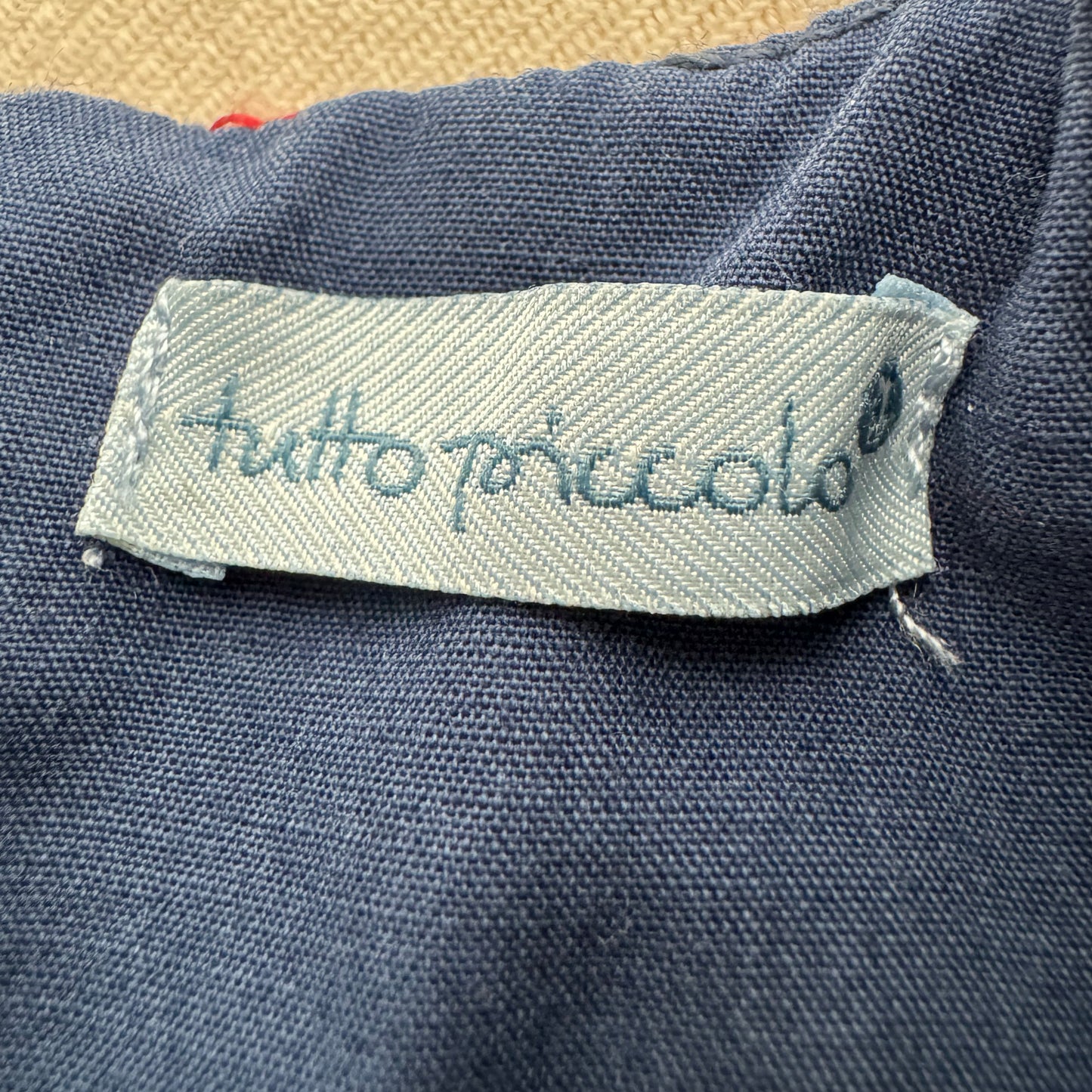 Tutto Piccolo Jaquard Dress with Velvet Trim in Blue/Red, size 6 years