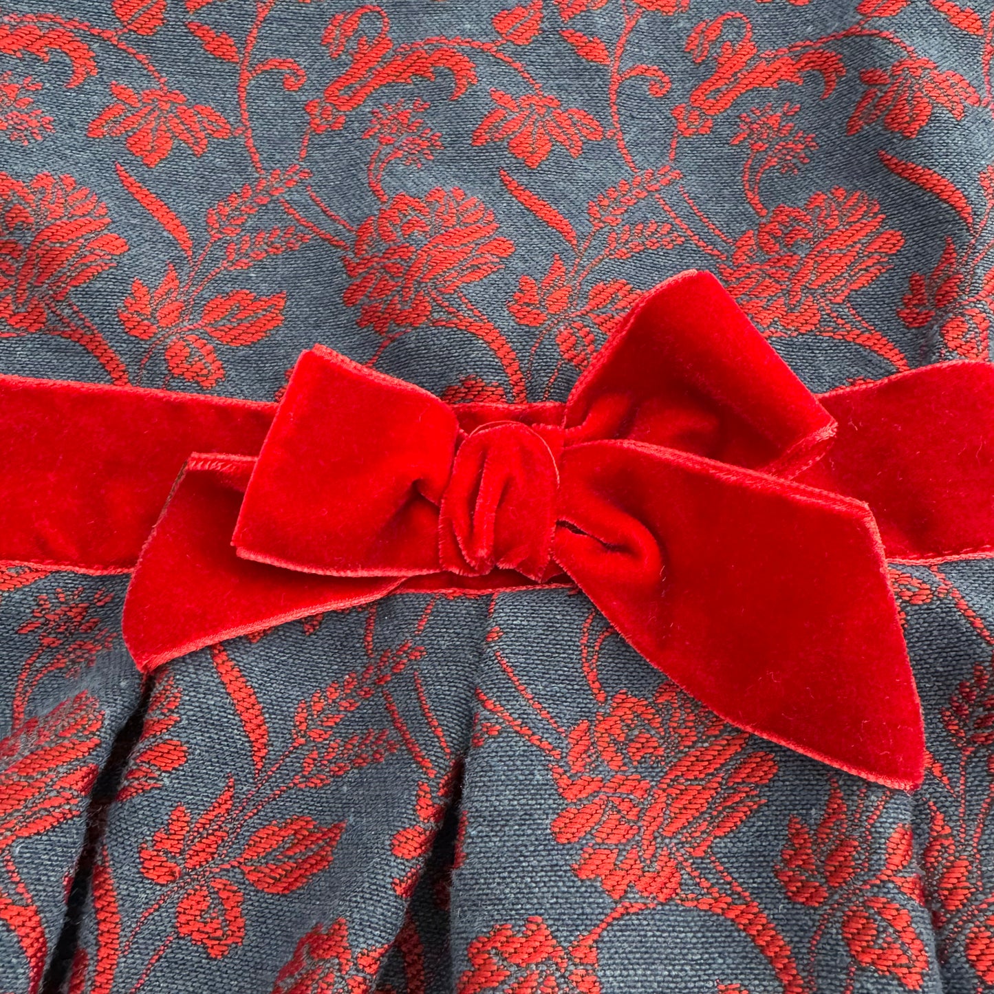 Tutto Piccolo Jaquard Dress with Velvet Trim in Blue/Red, size 6 years