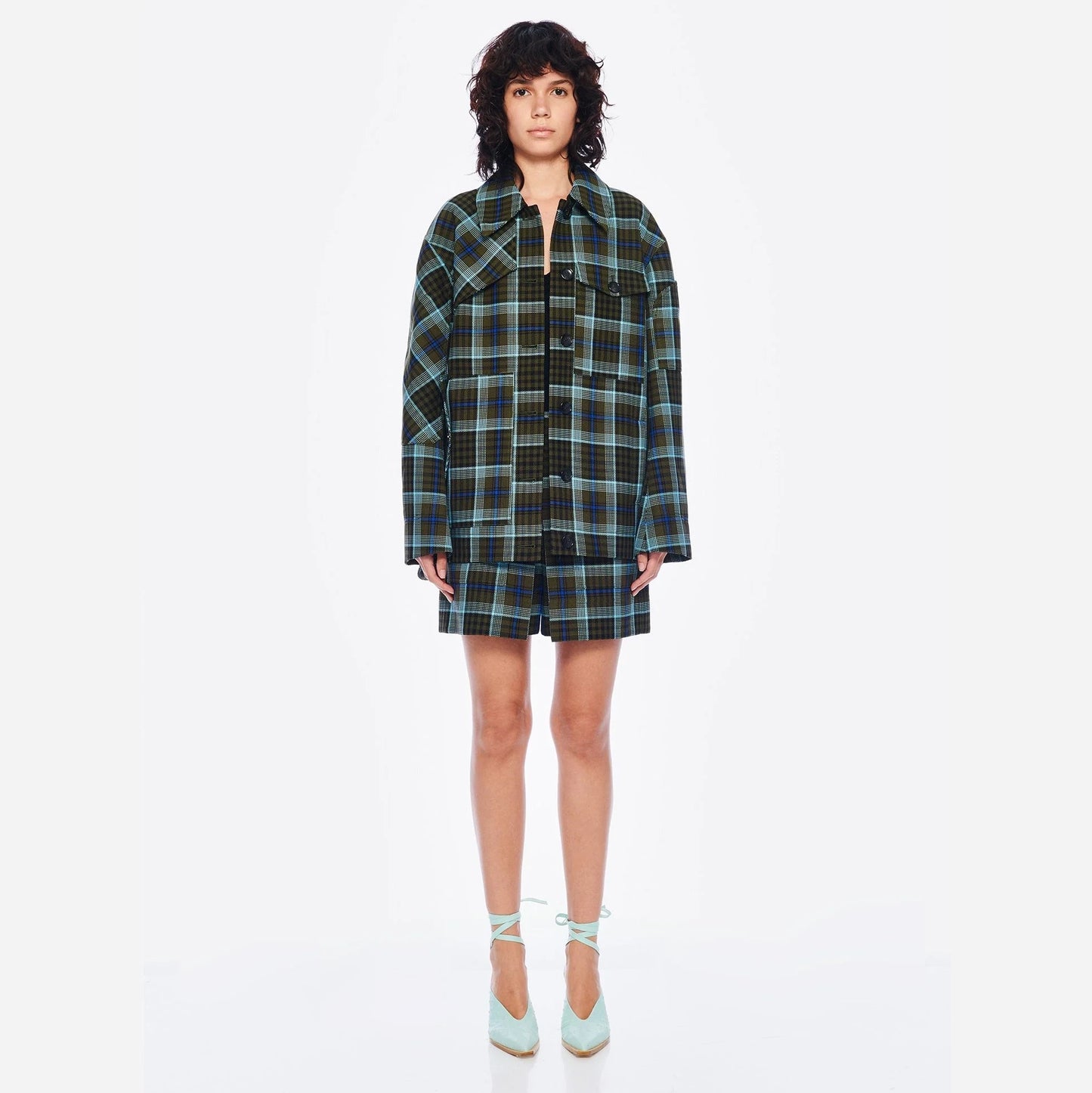 Tibi Spencer Plaid Workmans Jacket, size Medium