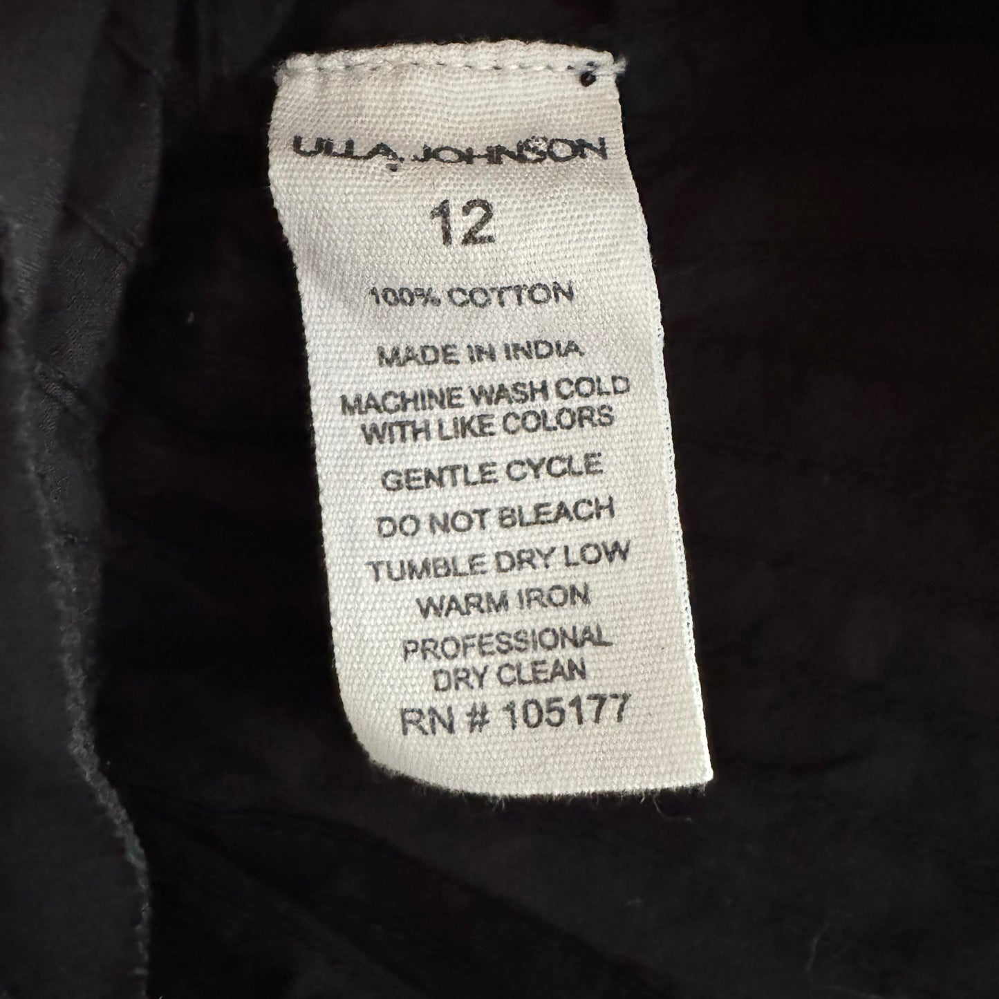 Ulla Johnson "Adaleigh" top in Black, size 12