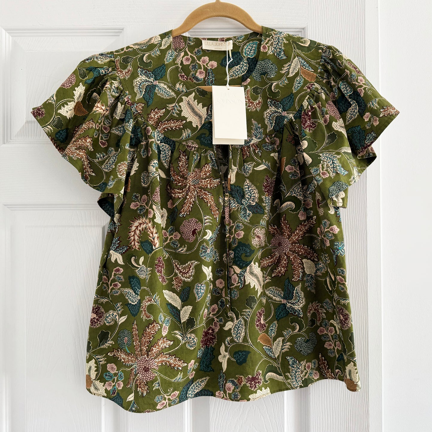 Ulla Johnson "Perline" Printed Cotton Top in "Lichen", size 8